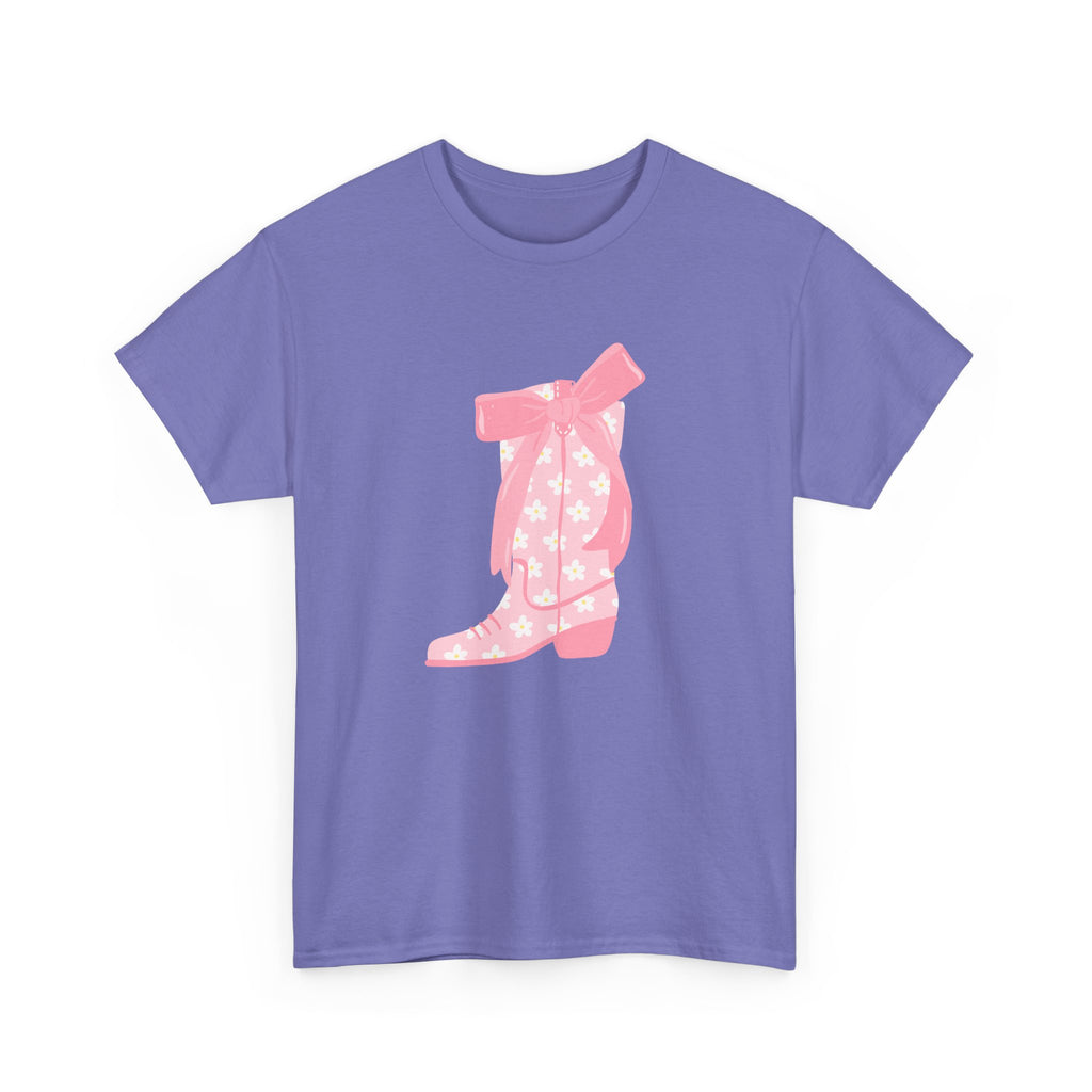 Cowgirl Boot Graphic Tee Pink Ribbon Star Print trendy t-shirt