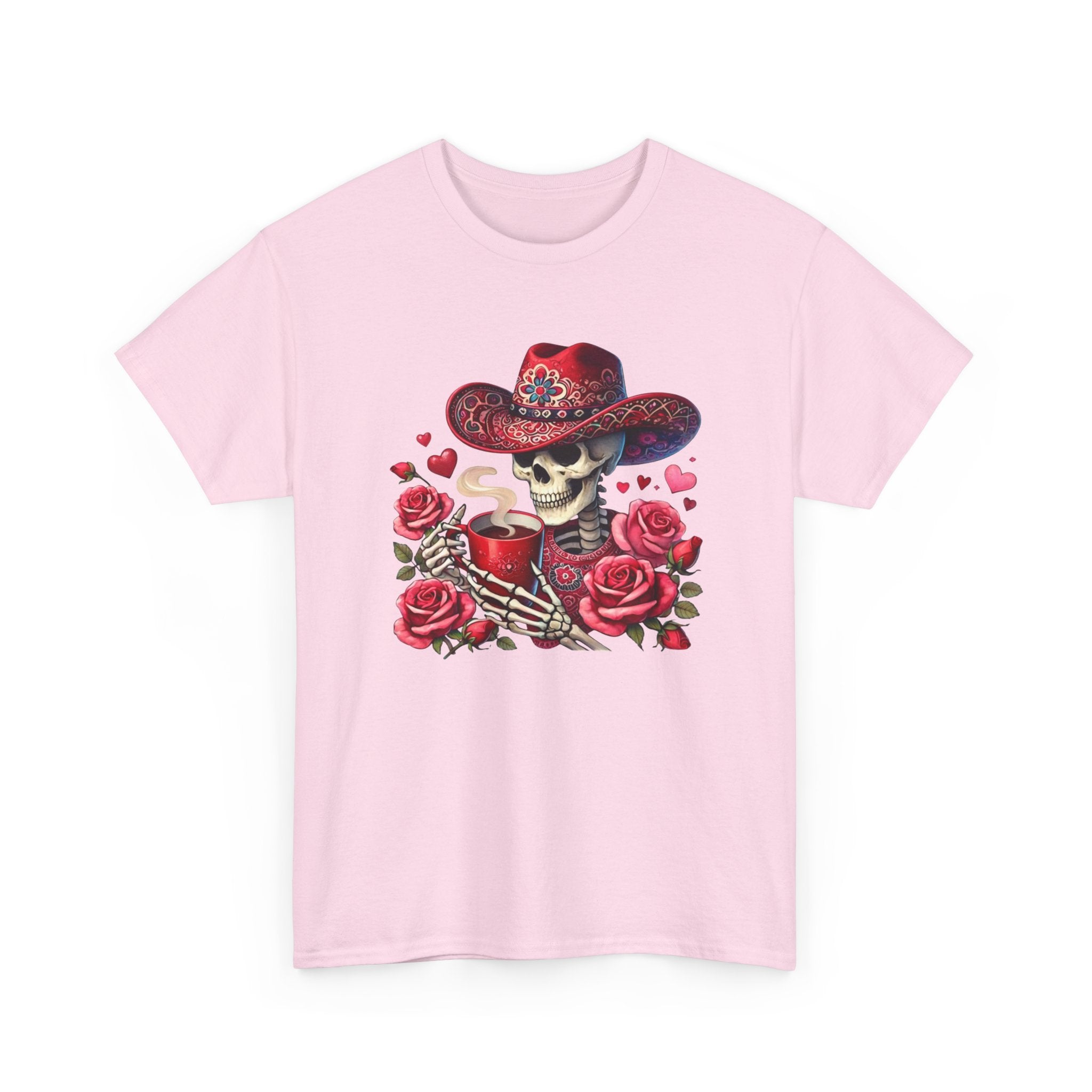 Skeleton Cowboy Western Skull Tee — Roses & Coffee Lovers Graphic T-Shirt  Trendy Skull