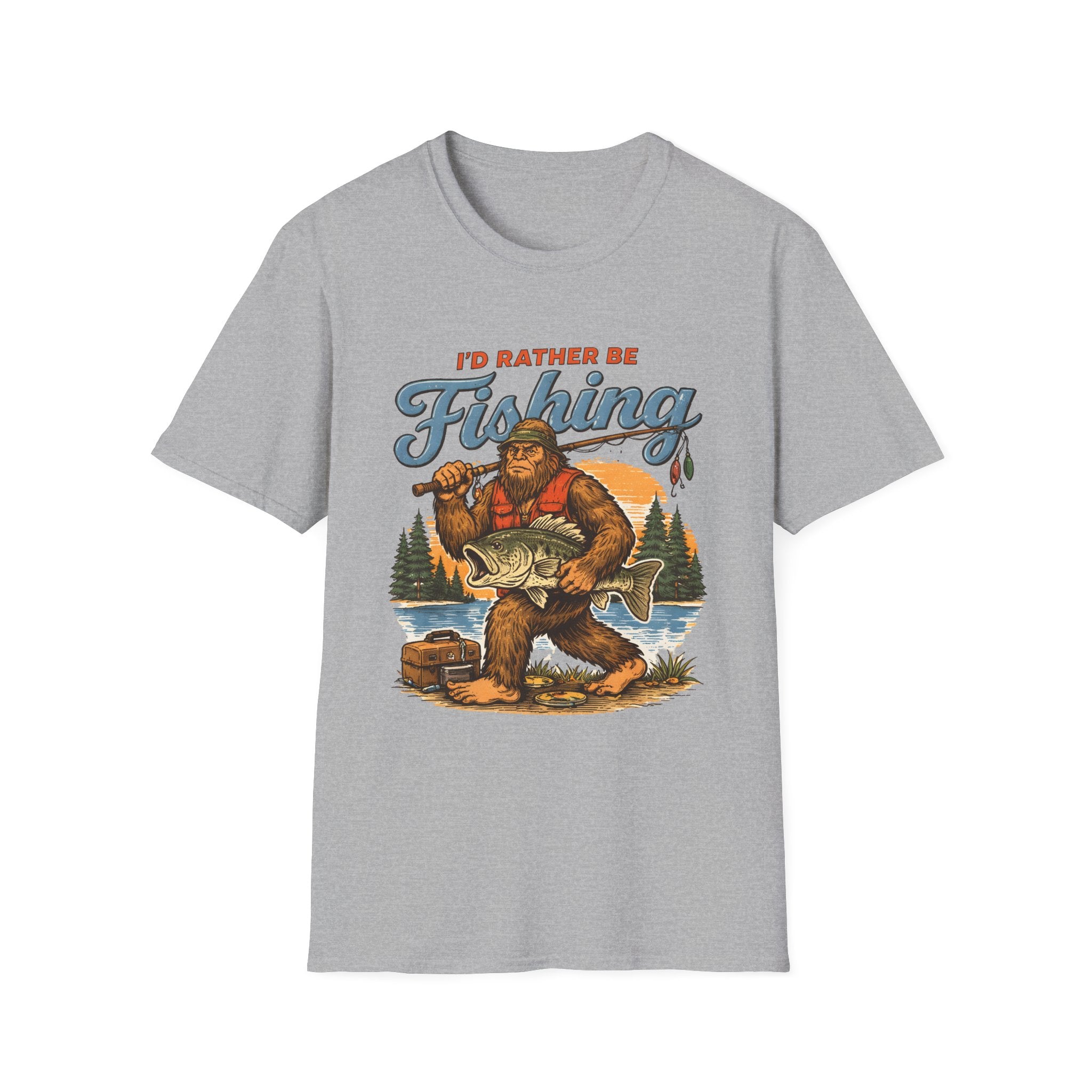I'd Rather Be Fishing T-Shirt — Bigfoot / Sasquatch Fishing Graphic Tee