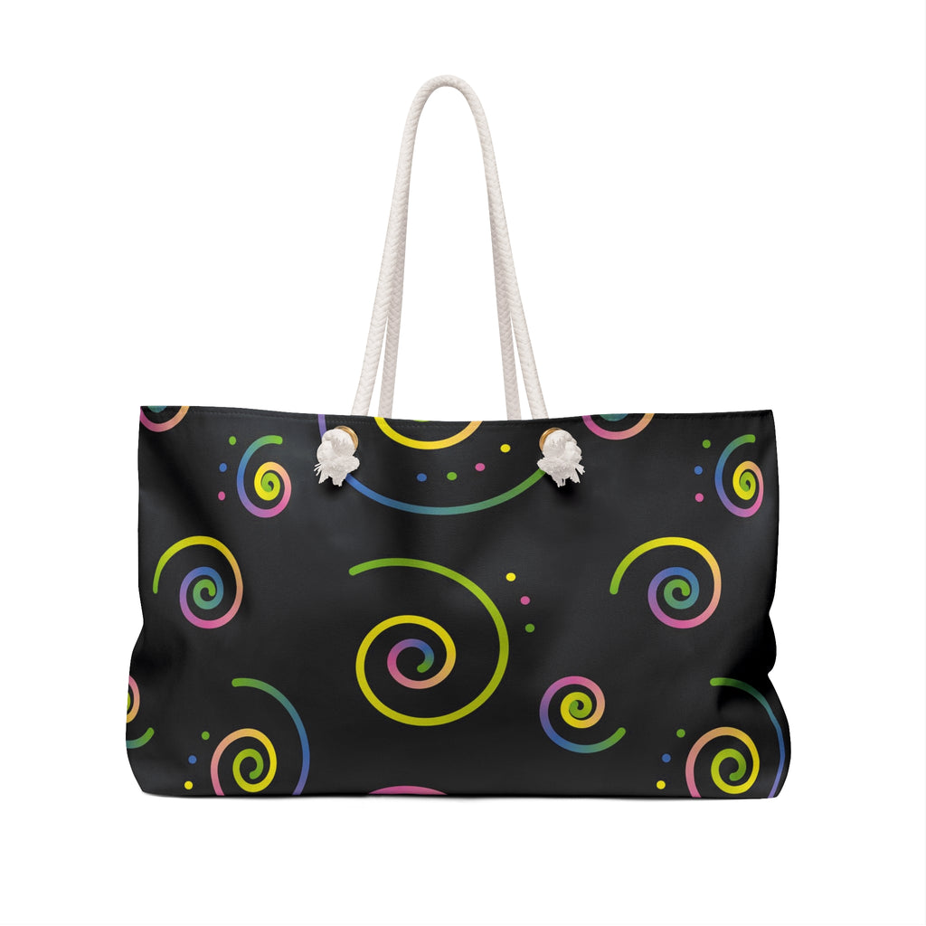 80s Retro Neon Swirl Weekender Bag  Colorful Spiral Travel Tote