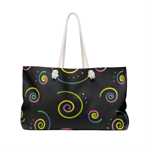 80s Retro Neon Swirl Weekender Bag — Colorful Spiral Travel Tote