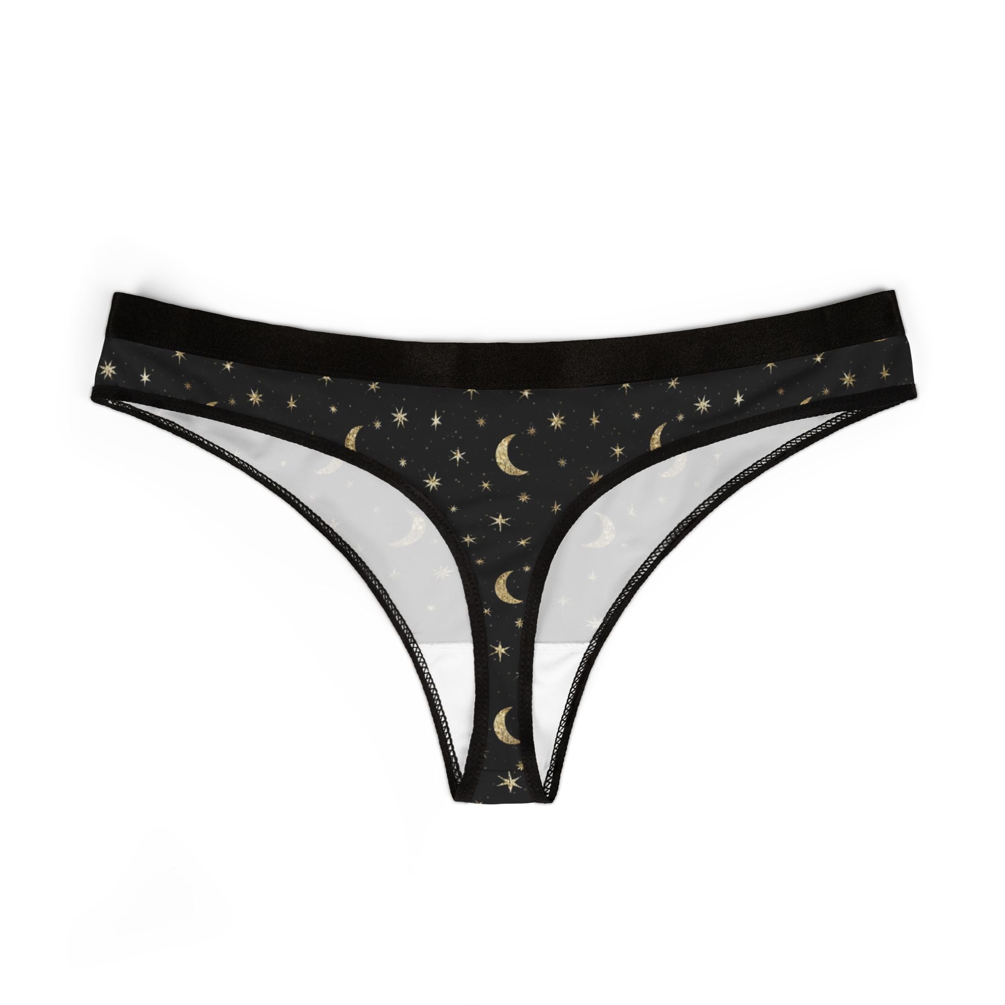 Moon & Stars Women's Thong — Black Celestial Print Intimates
