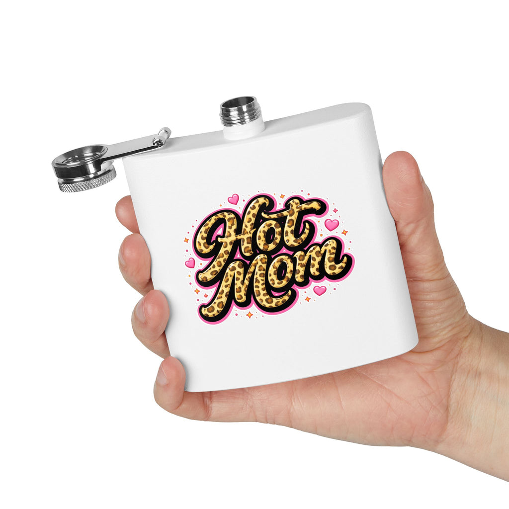 Hot Mom Leopard Print 6oz Stainless Steel Flask — Funny Mother's Day Gift