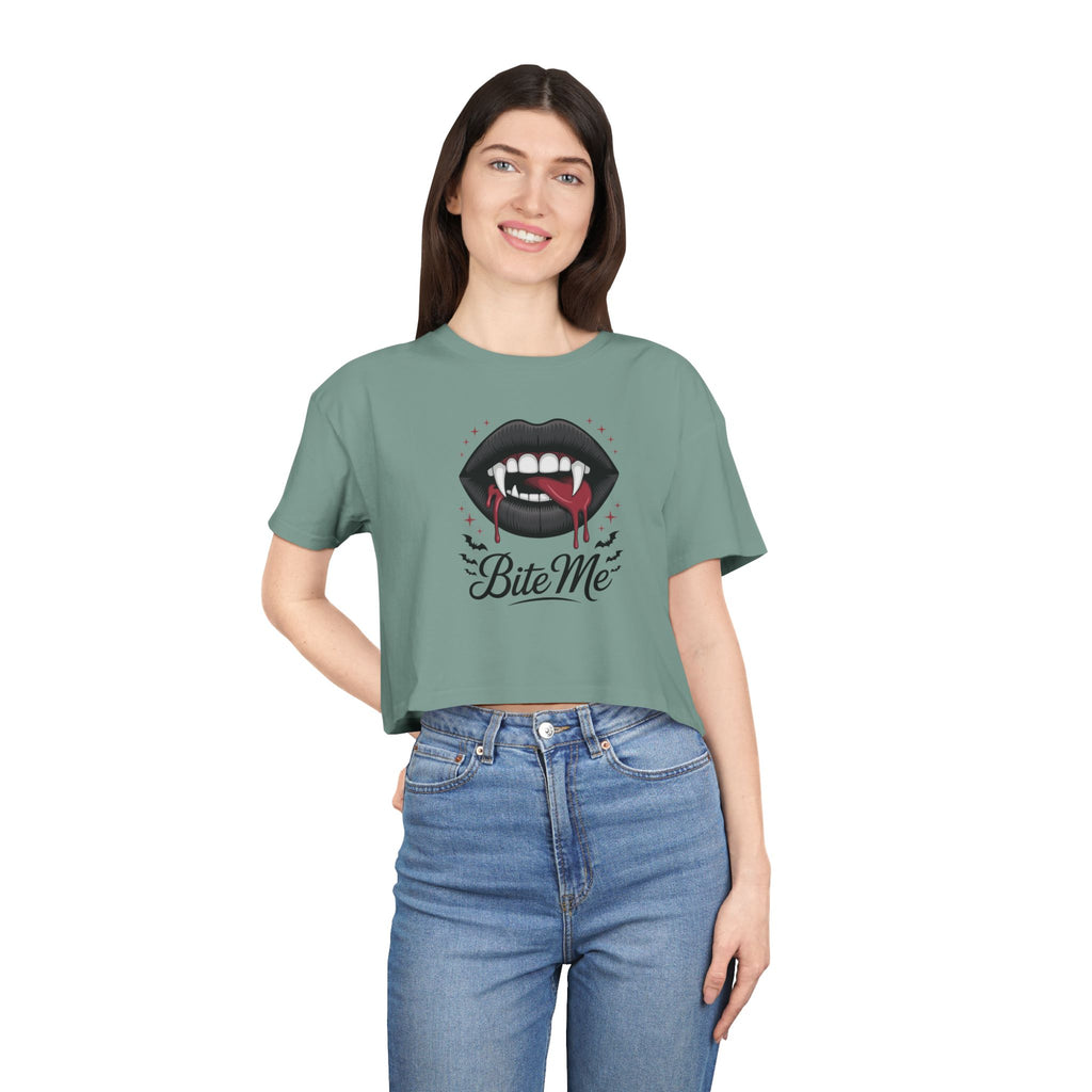 Bite Me  Women's Gothic Vampire Crop Tee