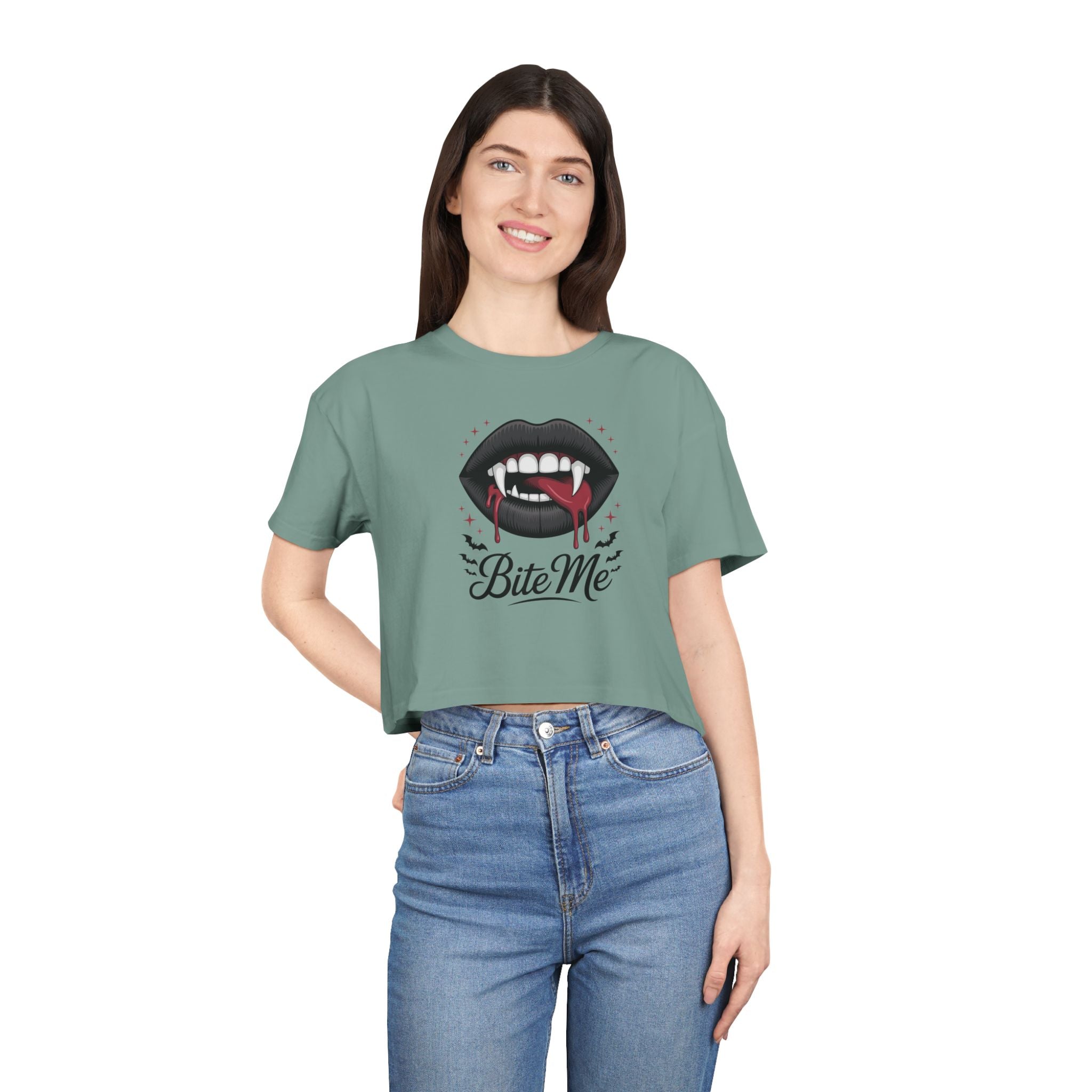 Bite Me  Women's Gothic Vampire Crop Tee
