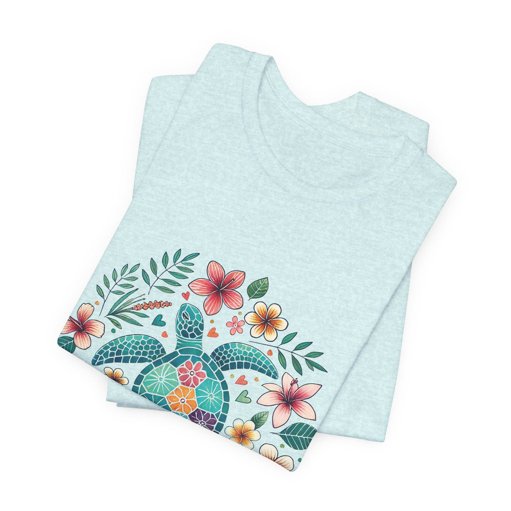 Floral Mosaic Sea Turtle T-Shirt — Tropical Beach Boho Tee