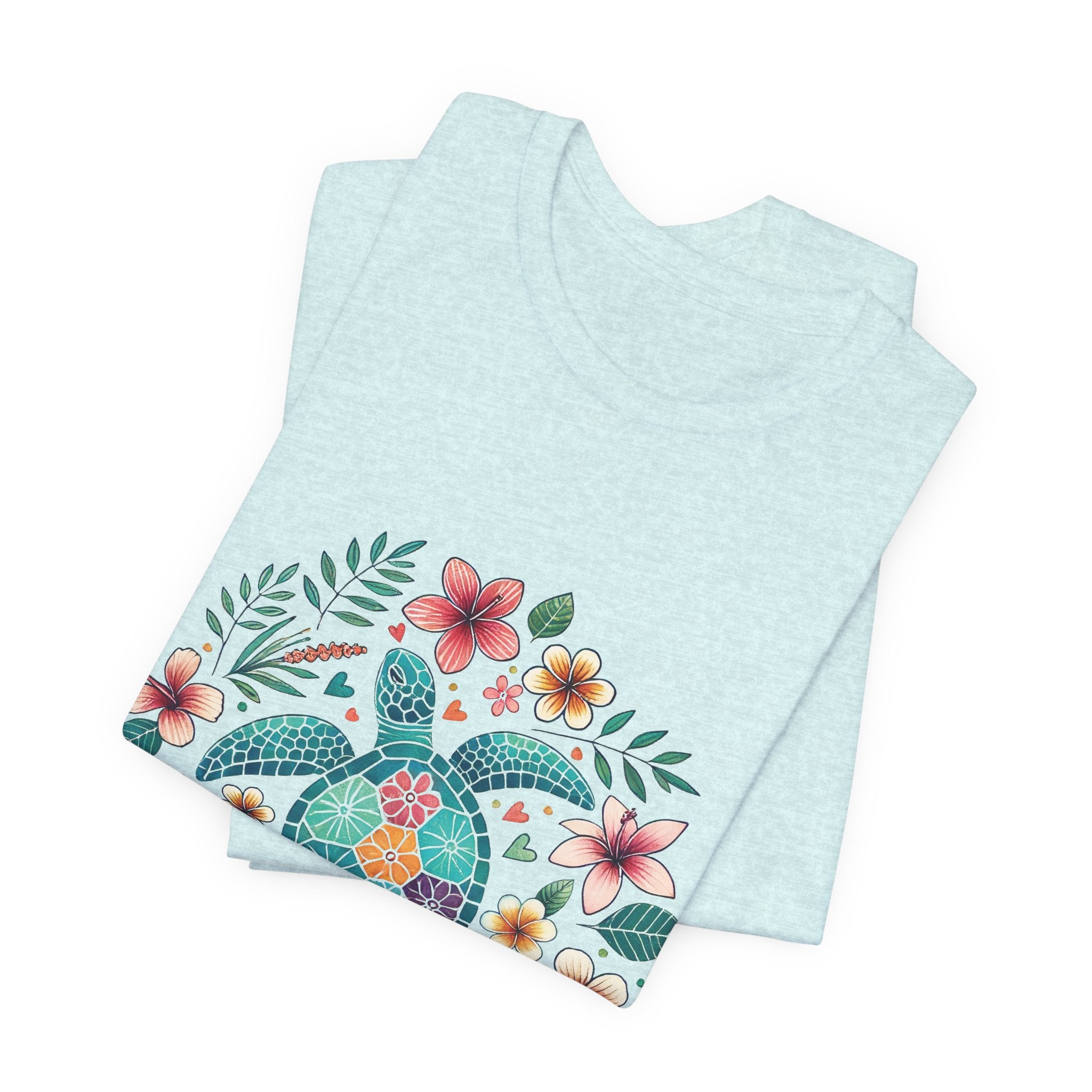 Floral Mosaic Sea Turtle T-Shirt — Tropical Beach Boho Tee