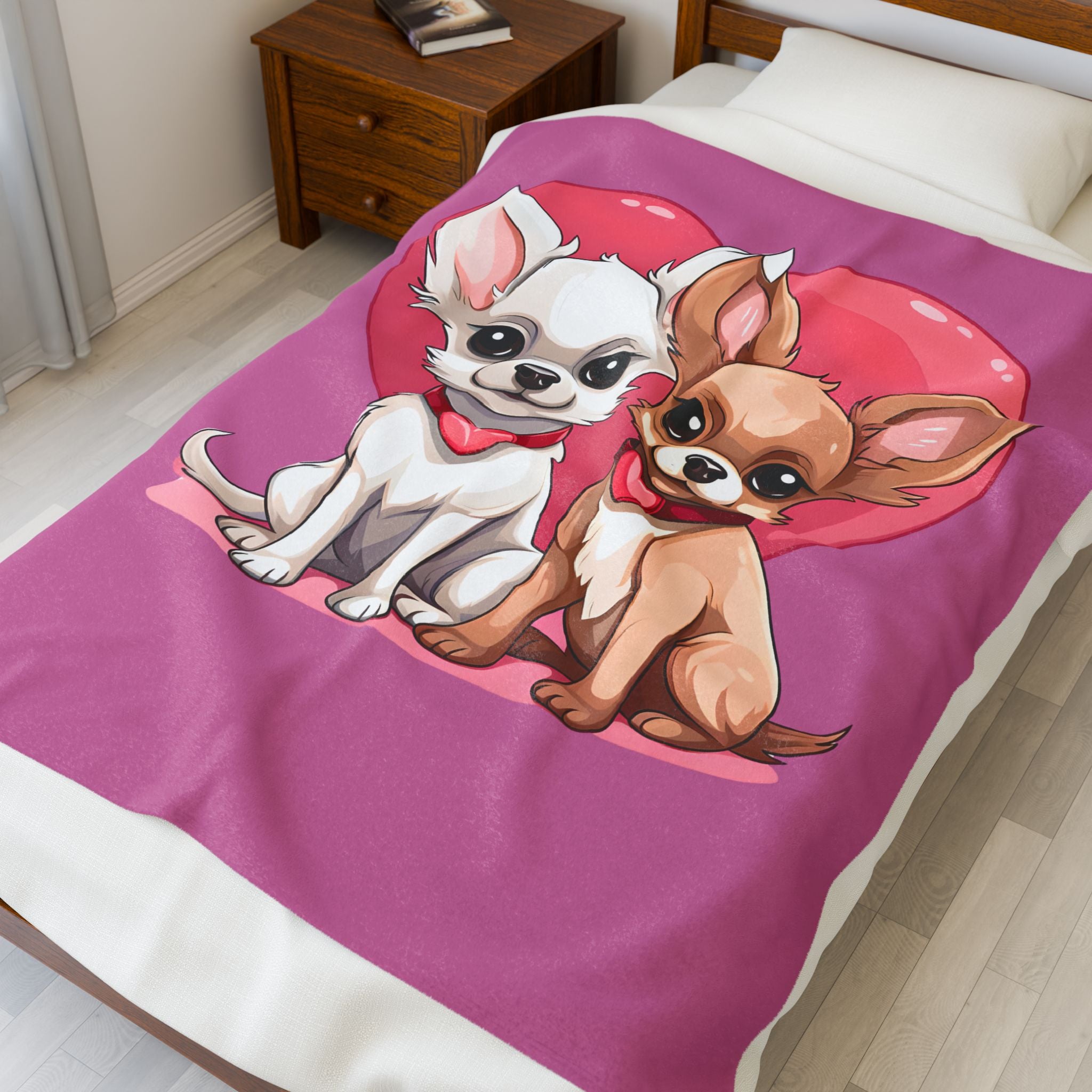 Cute Chihuahua Heart Velveteen Plush Blanket — Cozy Pink Dog Lover Throw (Valentine)