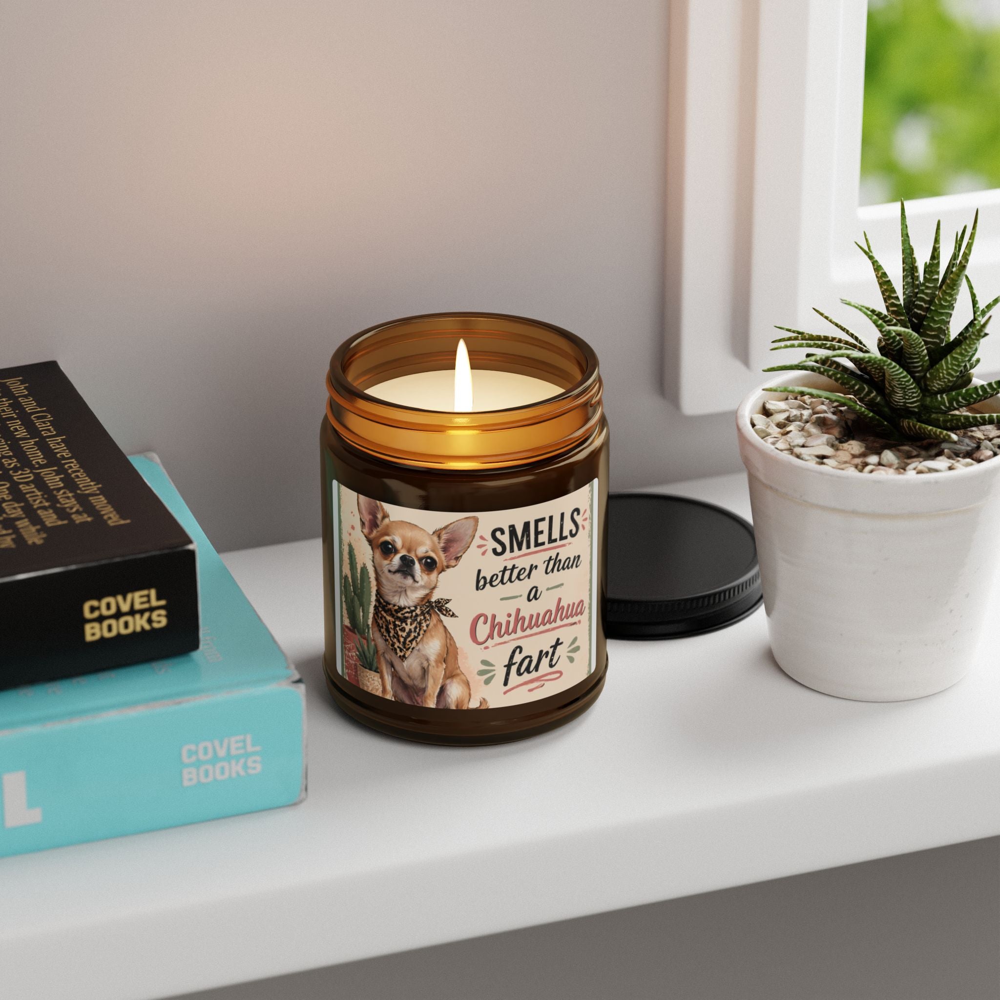 Chihuahua Candle — 'Smells Better Than a Chihuahua Fart' Scented Soy Candle (Amber Jar)