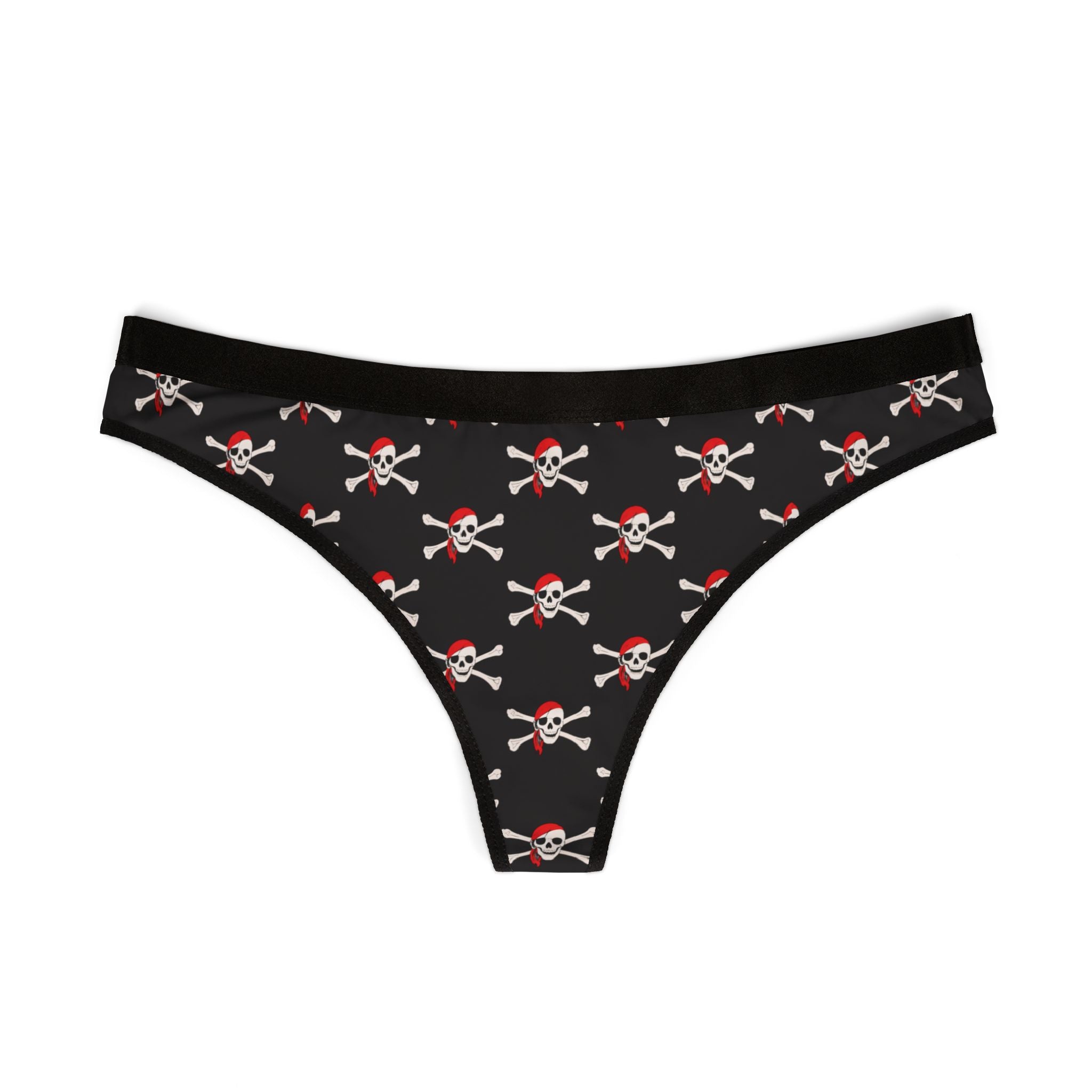 Pirate Skull Print Women's Thong — Black Skull & Crossbones Panty