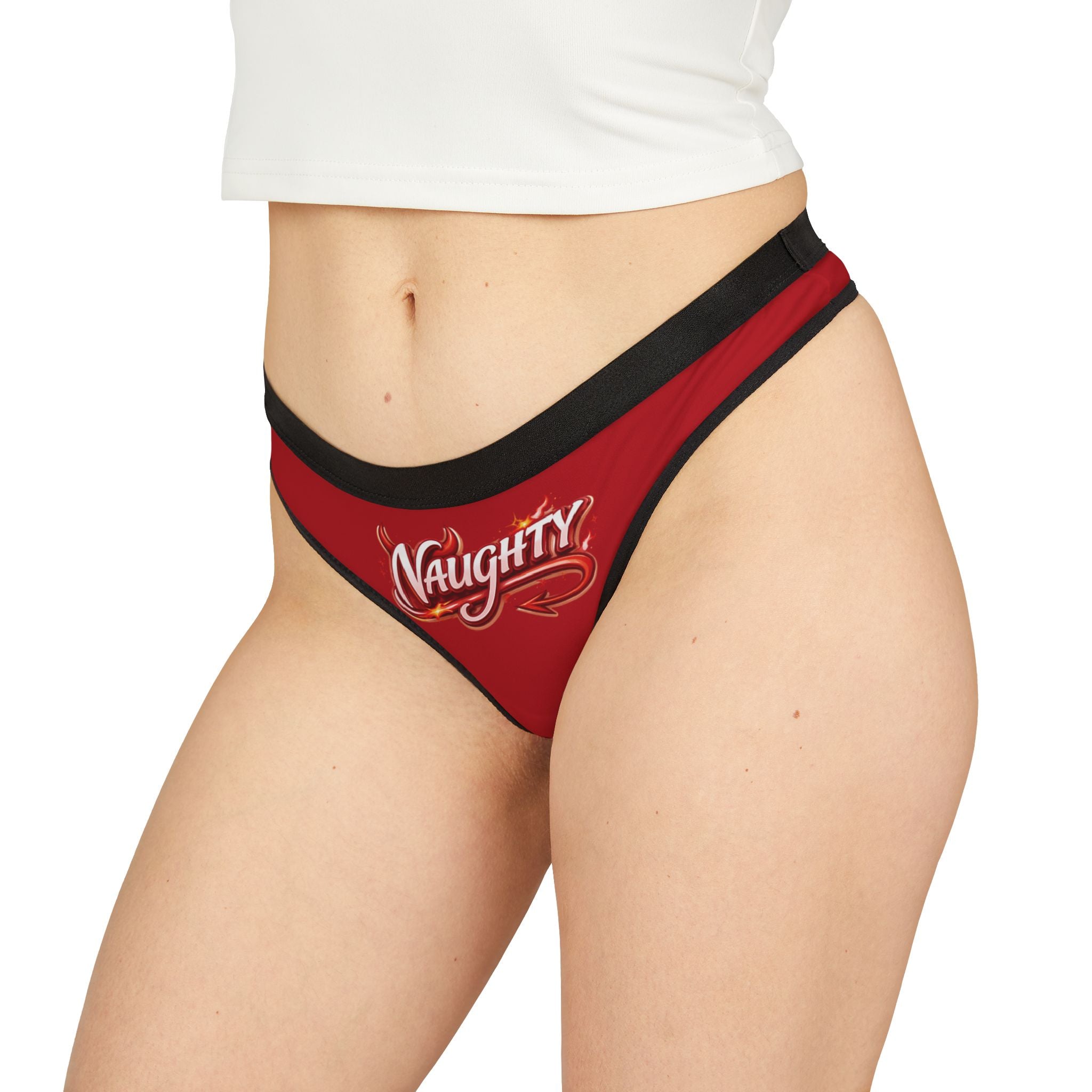 Naughty Red Women's Thong — 'Naughty' Script Lace-Trim Panty