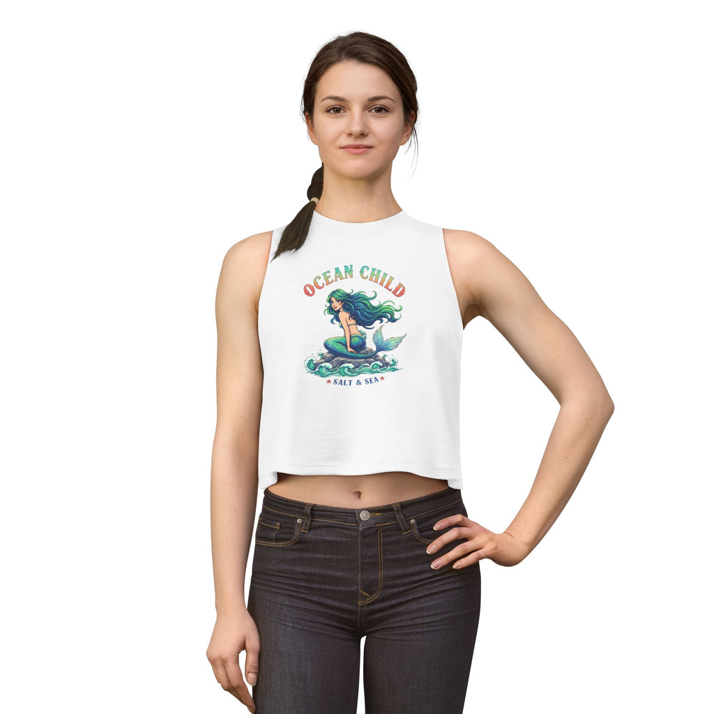 Ocean Child Mermaid Crop Top — Women's Beachy Graphic Tank (Salt & Sea)