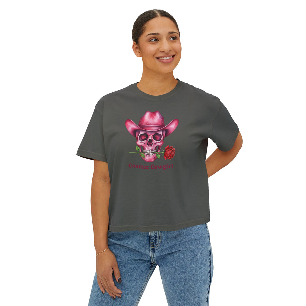 Cosmic Cowgirl Skull Tee — Women's Boxy Graphic T-Shirt