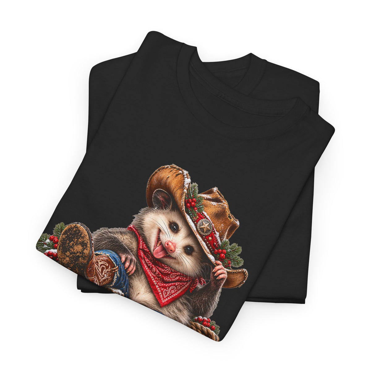 Pete the Possum Women’s Classic Christmas Tee – Western Cowgirl Holiday Shirt