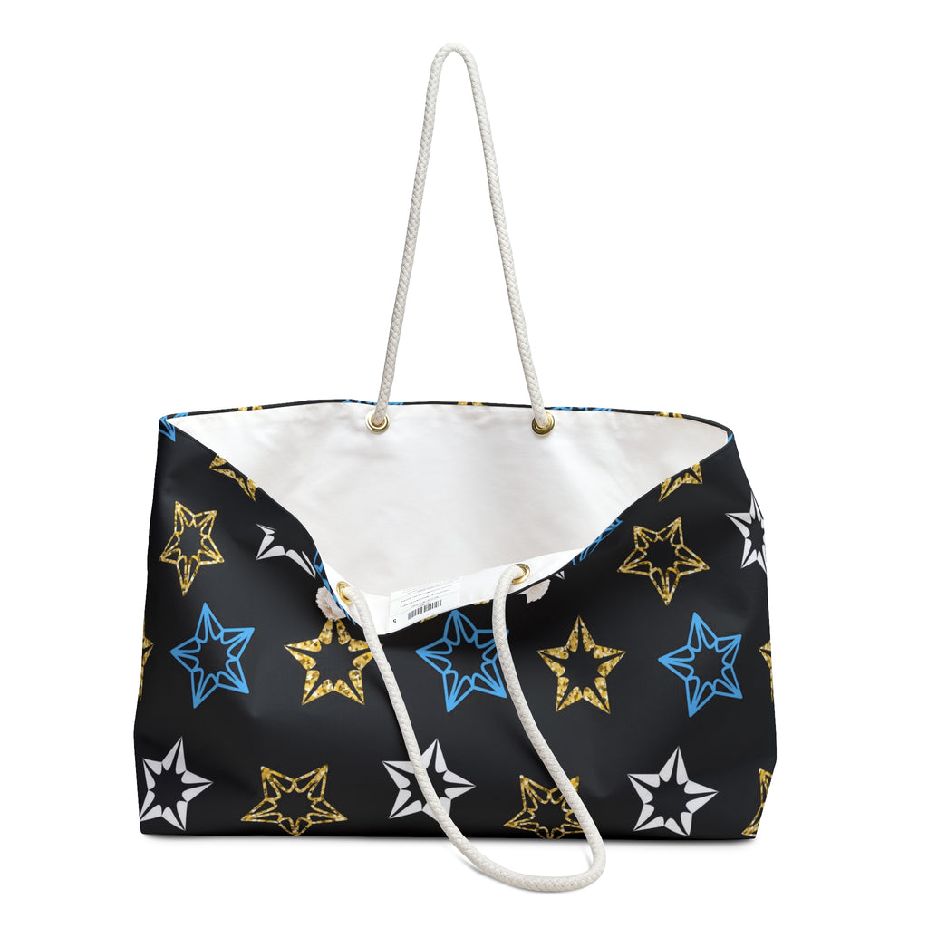 Star Pattern Weekender Bag   Black Gold & Blue Travel Tote