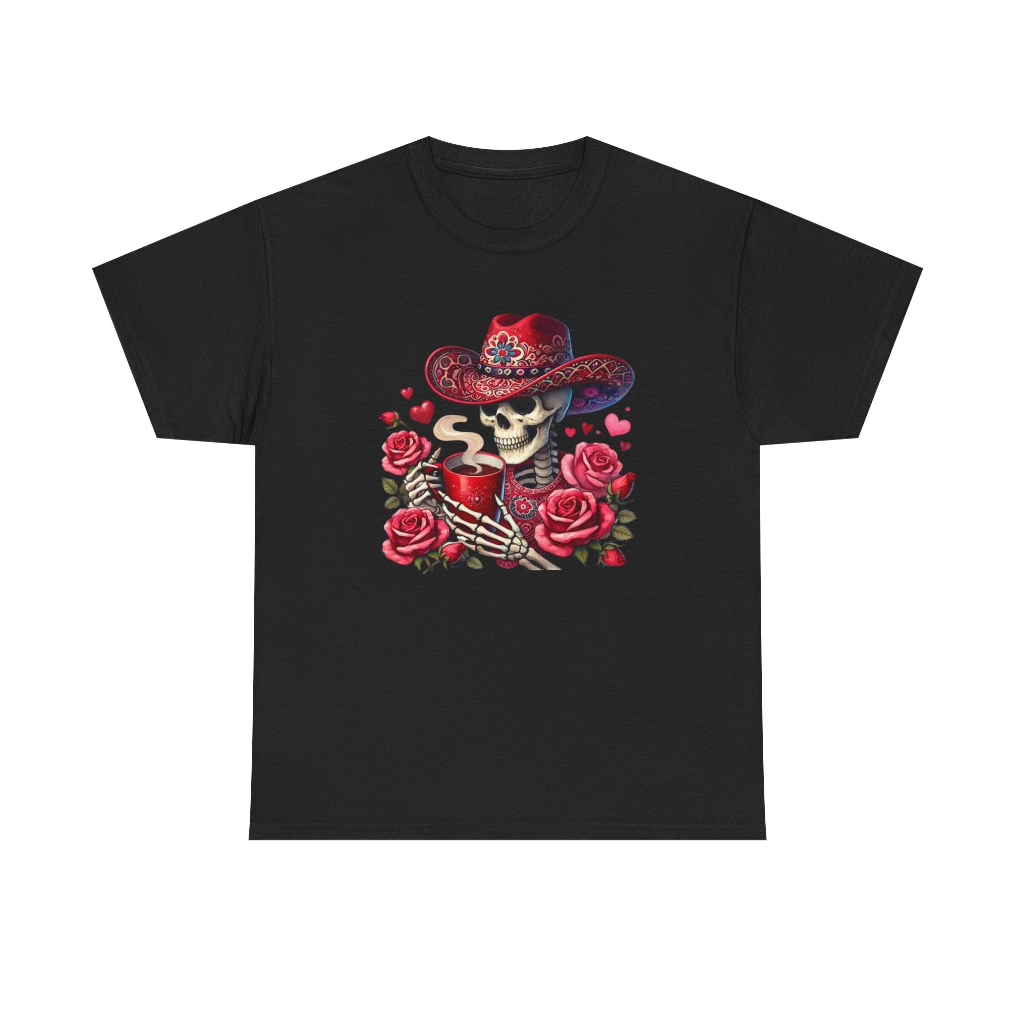Skeleton Cowboy Western Skull Tee — Roses & Coffee Lovers Graphic T-Shirt  Trendy Skull
