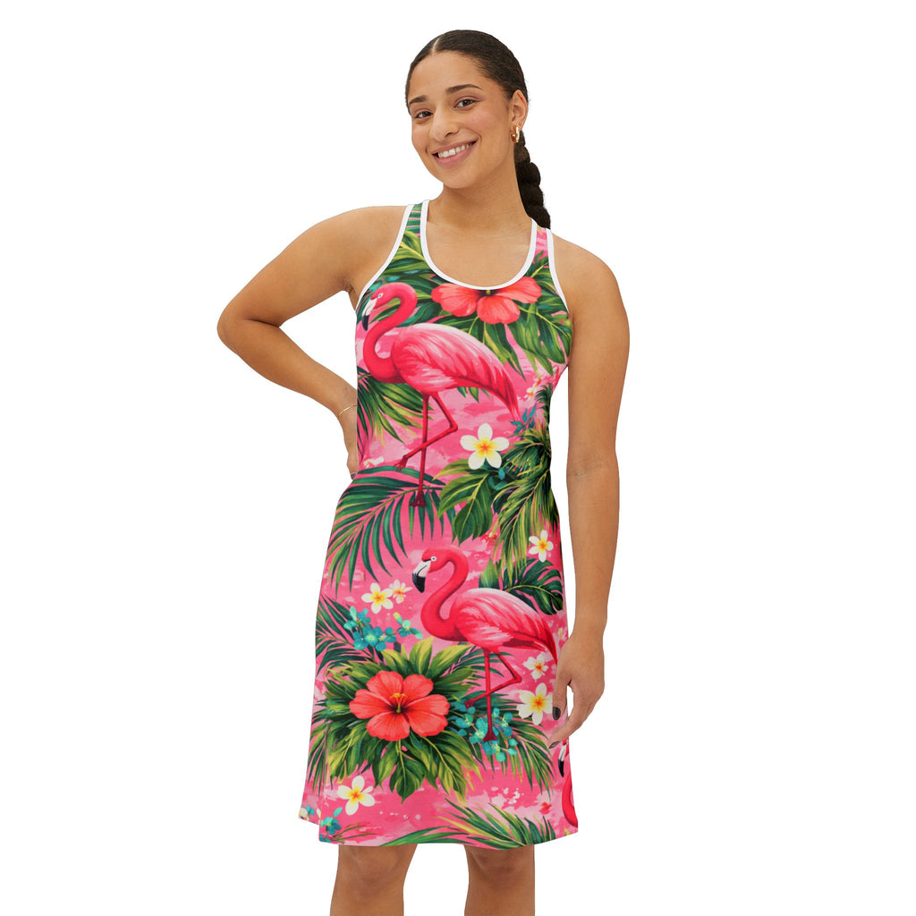 Tropical Flamingo Racerback Dress — Pink Hibiscus All-Over Print