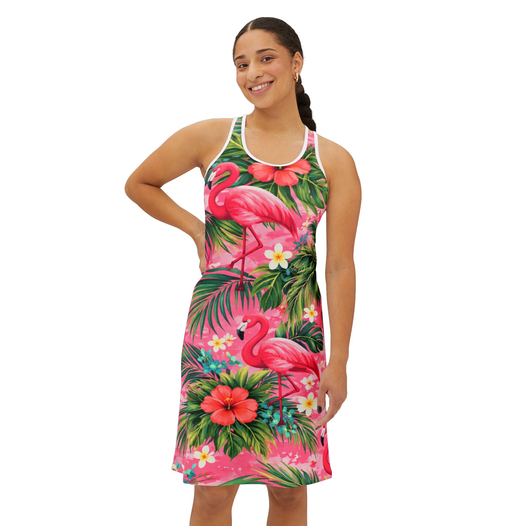 Tropical Flamingo Racerback Dress — Pink Hibiscus All-Over Print