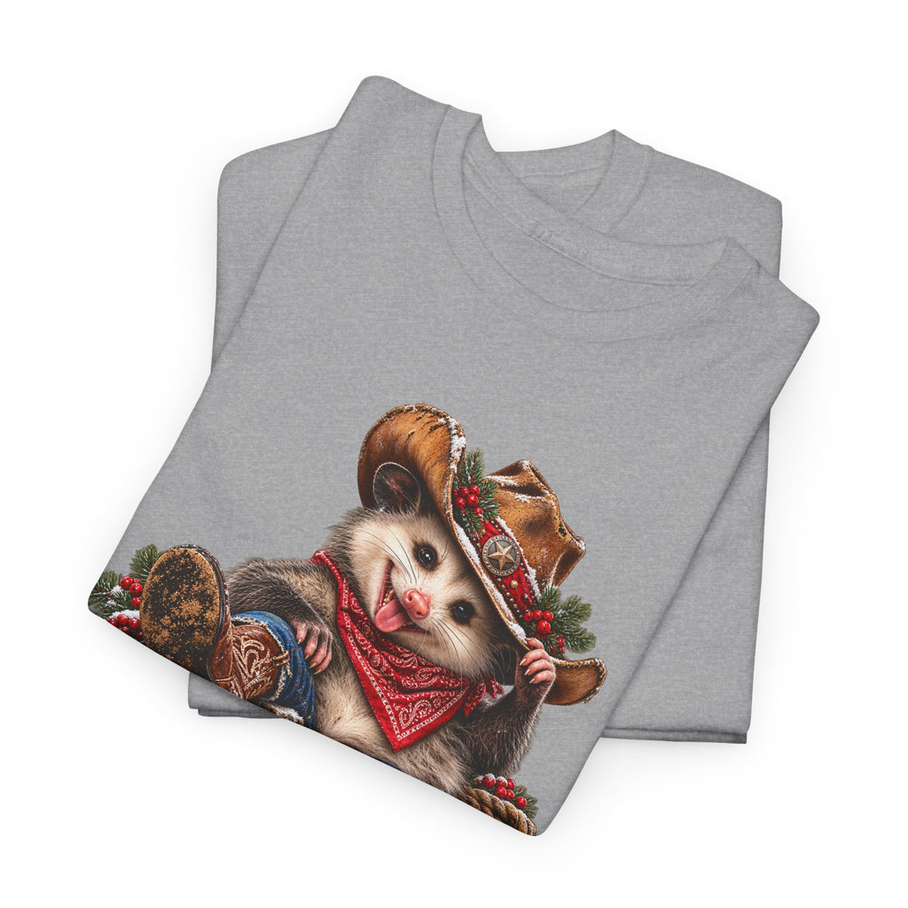 Pete the Possum Women’s Classic Christmas Tee – Western Cowgirl Holiday Shirt