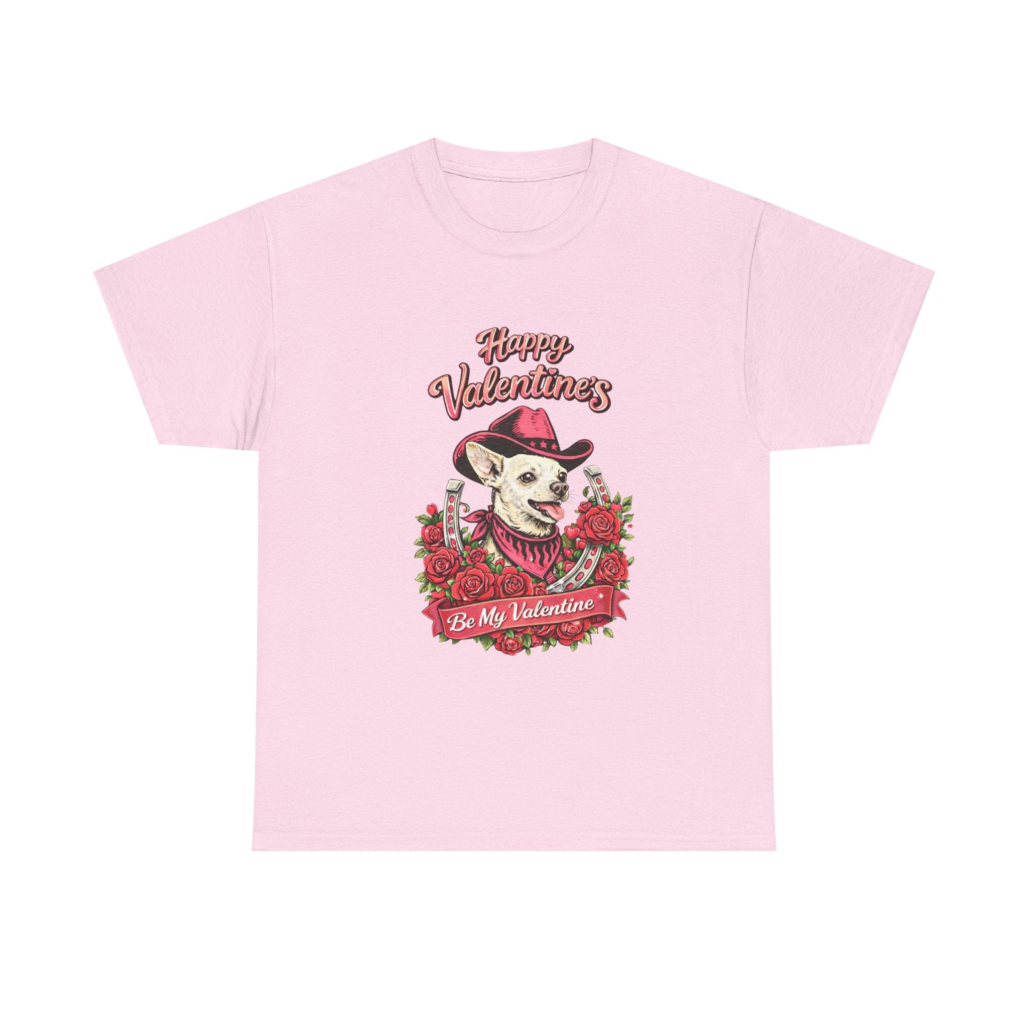 Valentine’s Day Chihuahua Cowgirl Dog Tee – “Be My Valentine” Ranch & Farm Love Shirt