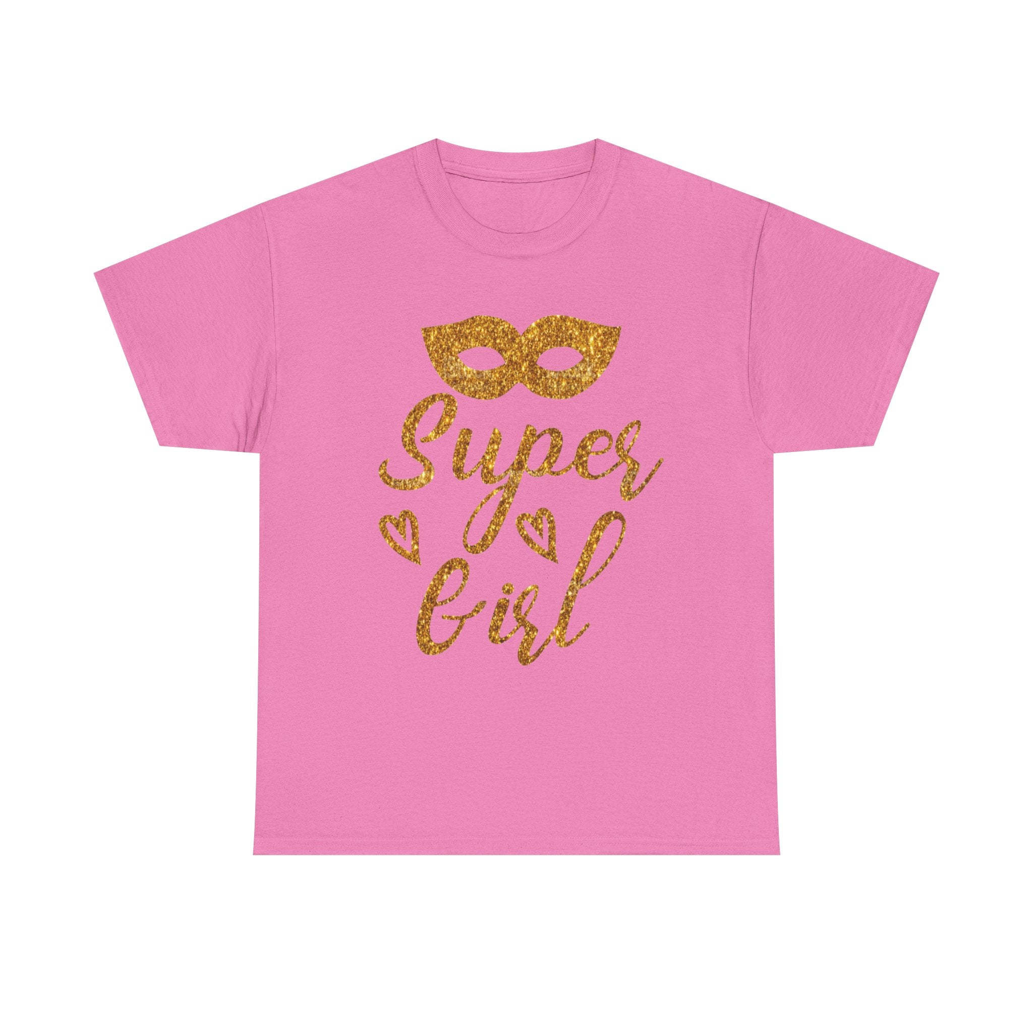Super Girl Gold Glitter Mask T-Shirt — Strong Woman Trendy Tee