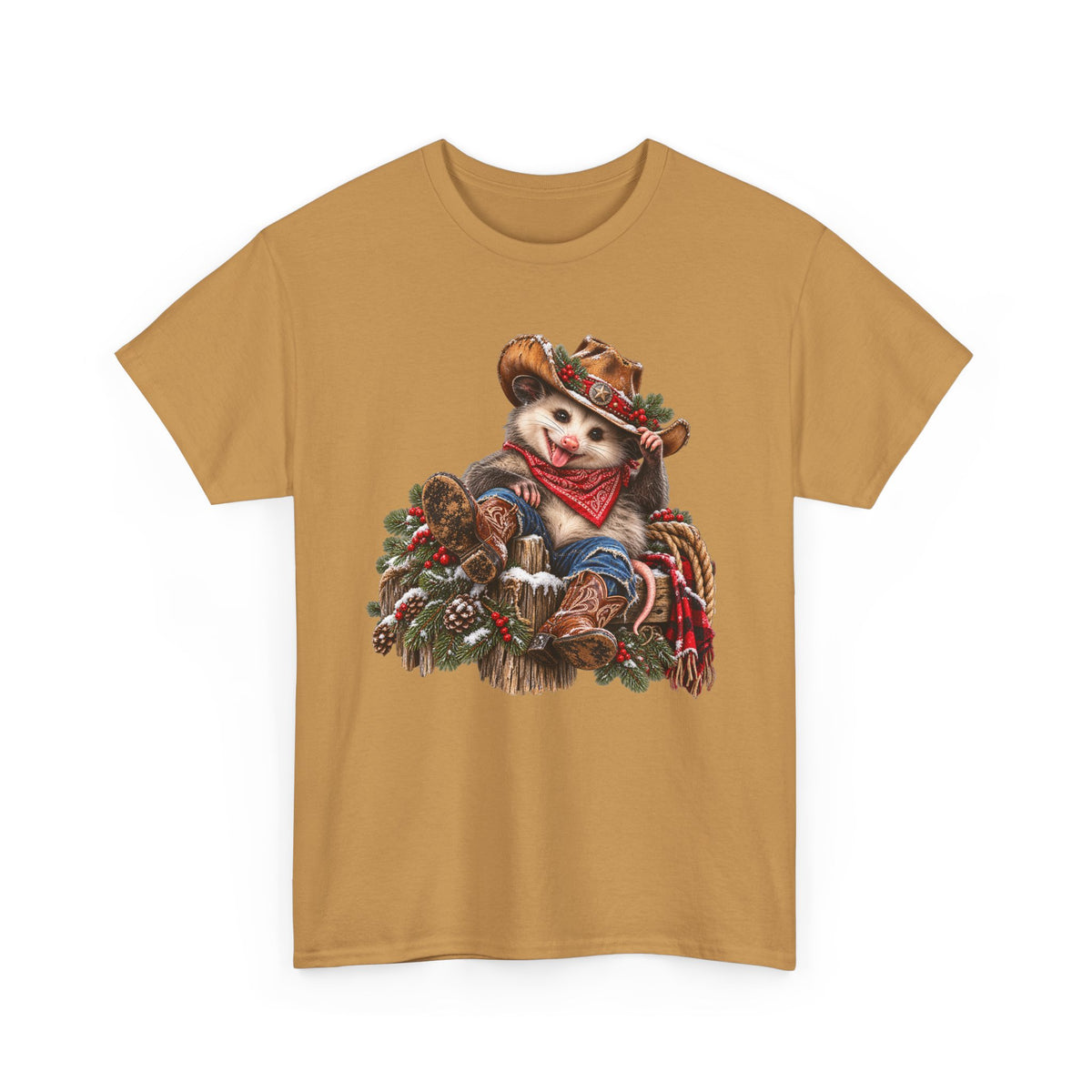 Pete the Possum Women’s Classic Christmas Tee – Western Cowgirl Holiday Shirt