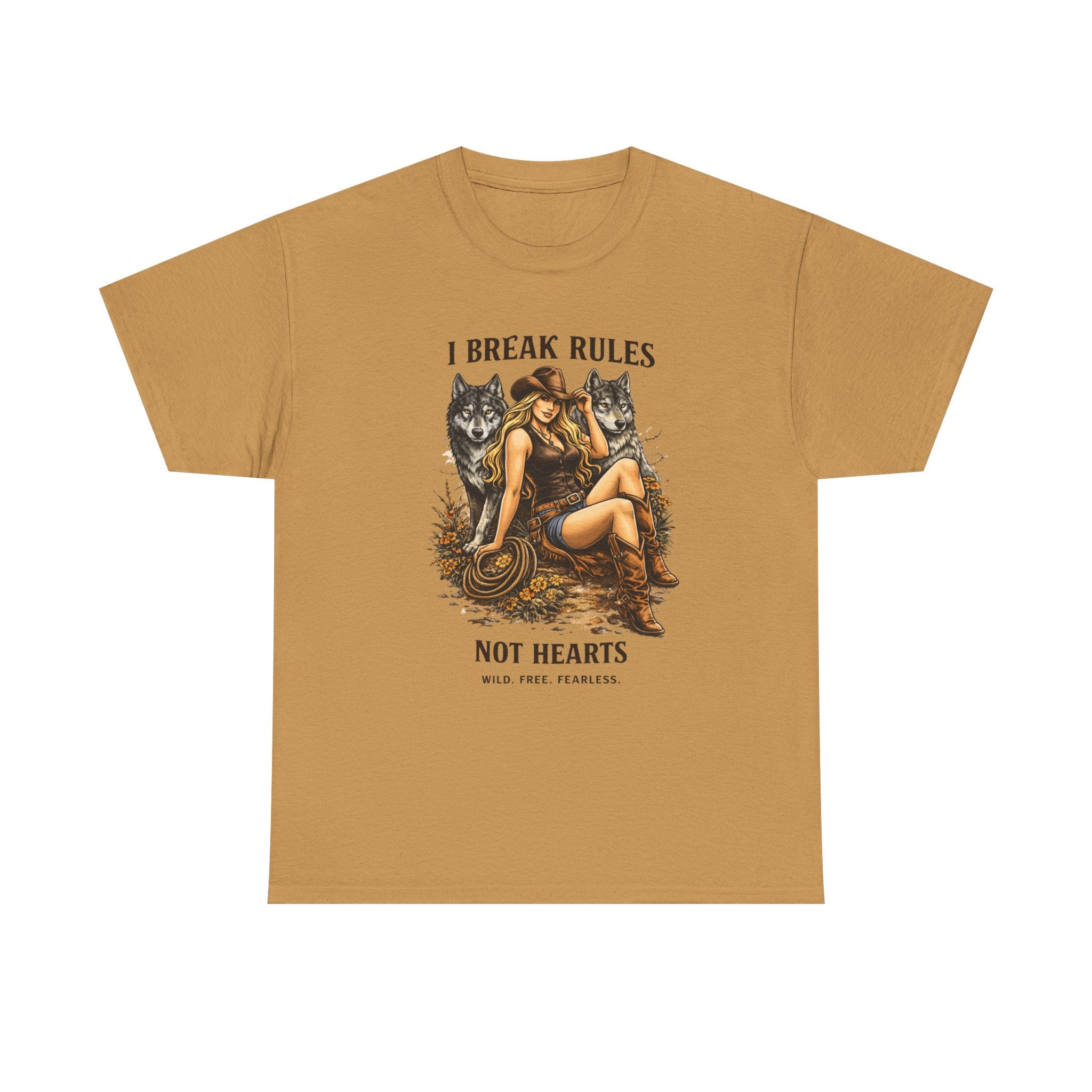 Vintage Cowgirl  Pinup T-Shirt — "I Break Rules Not Hearts" Graphic Tee