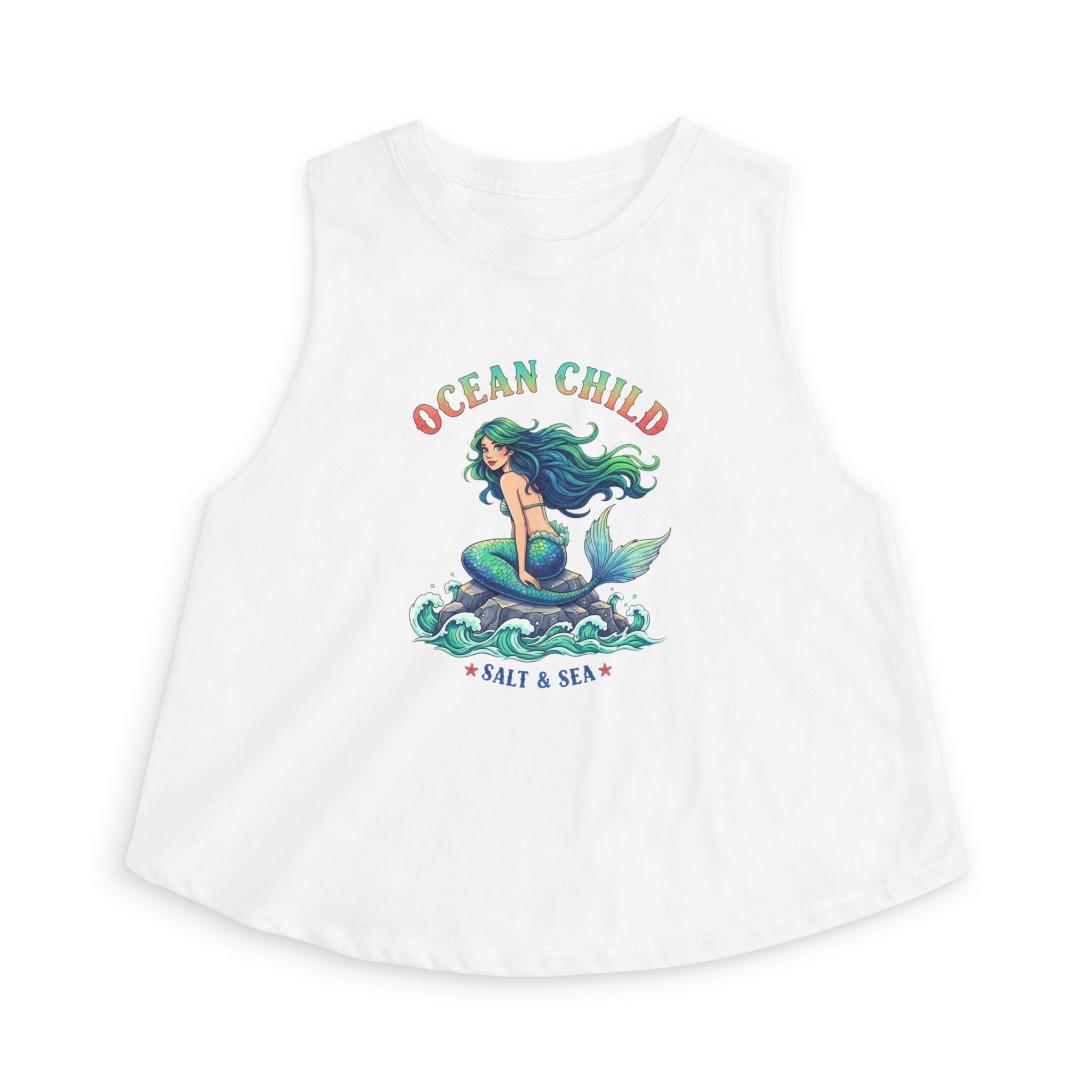 Ocean Child Mermaid Crop Top — Women's Beachy Graphic Tank (Salt & Sea)