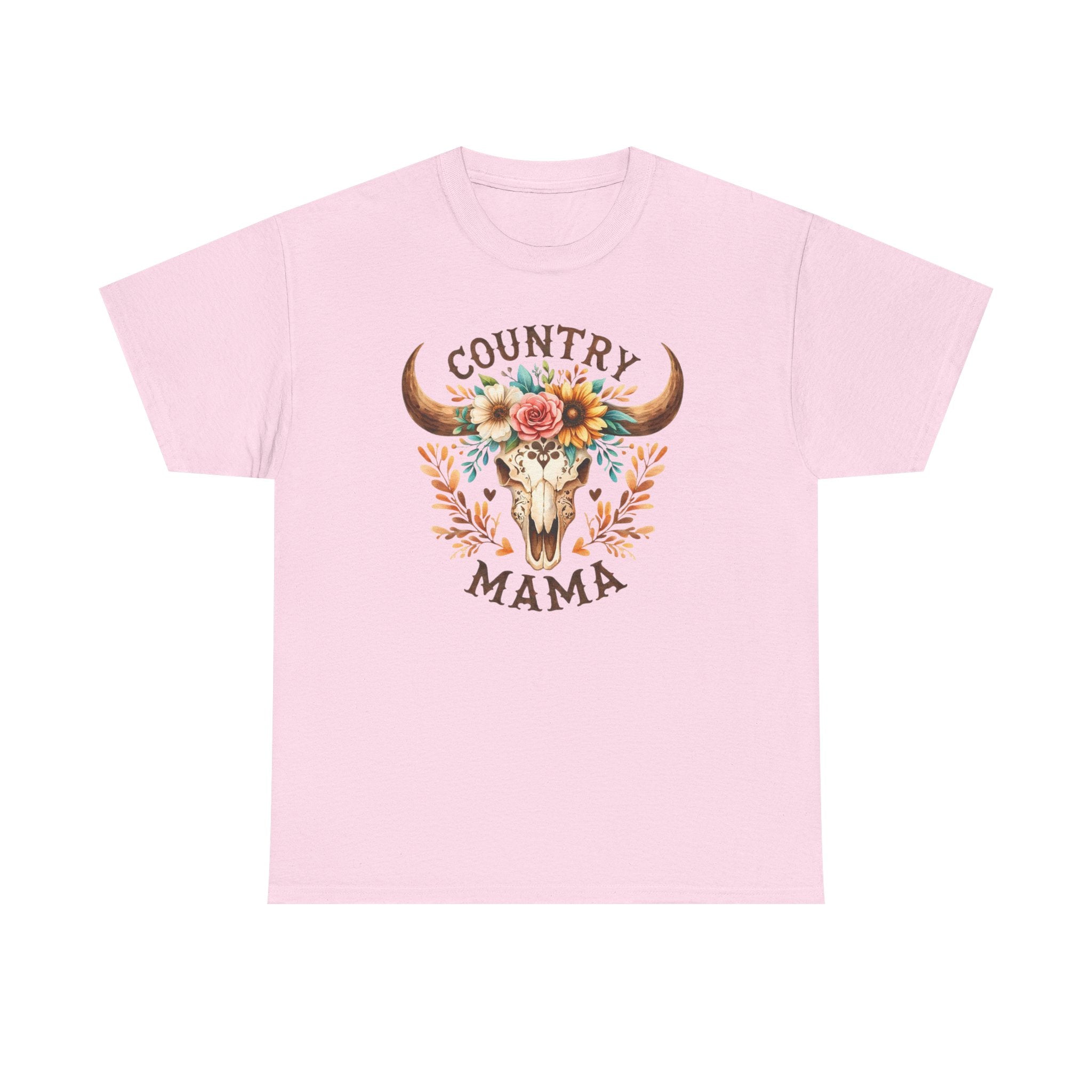 Country Mama T‑Shirt — Floral Steer Skull Design for Moms (Mother's Day, Farm Life)