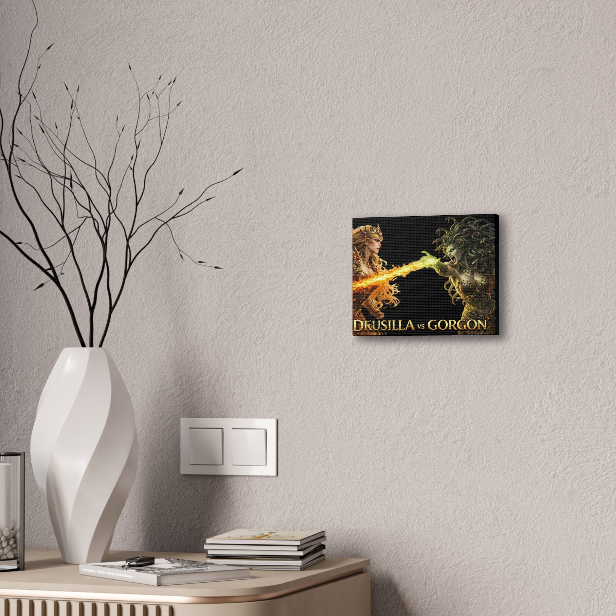 Drusilla vs Gorgon Fantasy Canvas Art – Mythic Battle Wall Decor