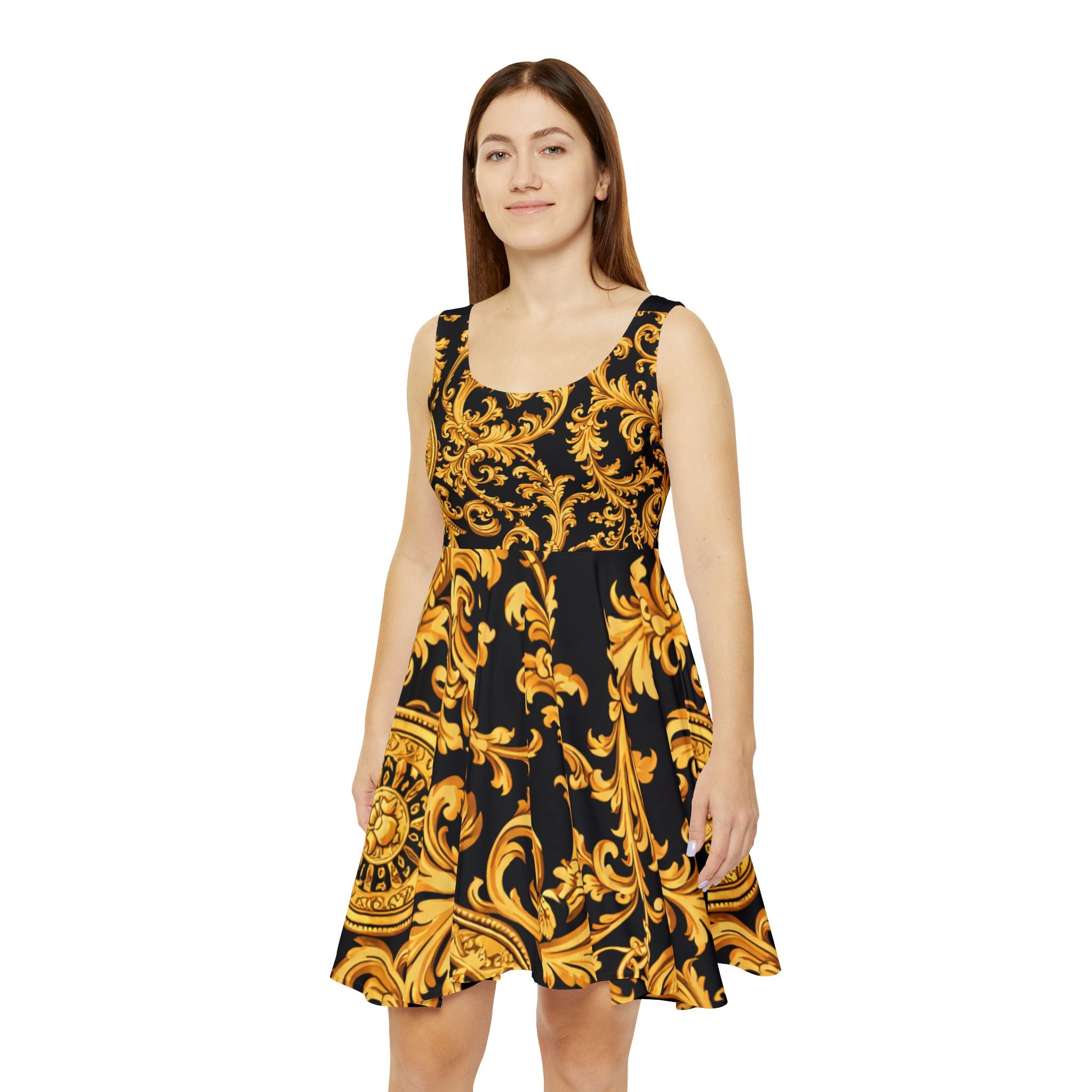 Baroque Gold Scroll Skater Dress