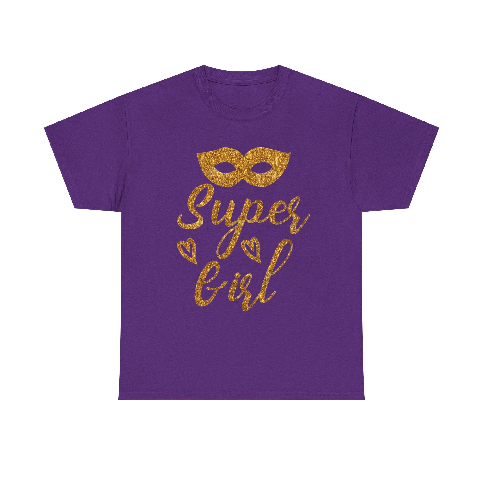 Super Girl Gold Glitter Mask T-Shirt — Strong Woman Trendy Tee