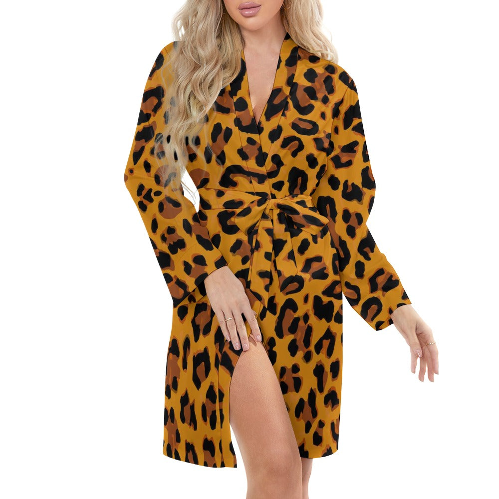 Golden Leopard Luxe Irresistible  Ladies Long Sleeve Belted Robe