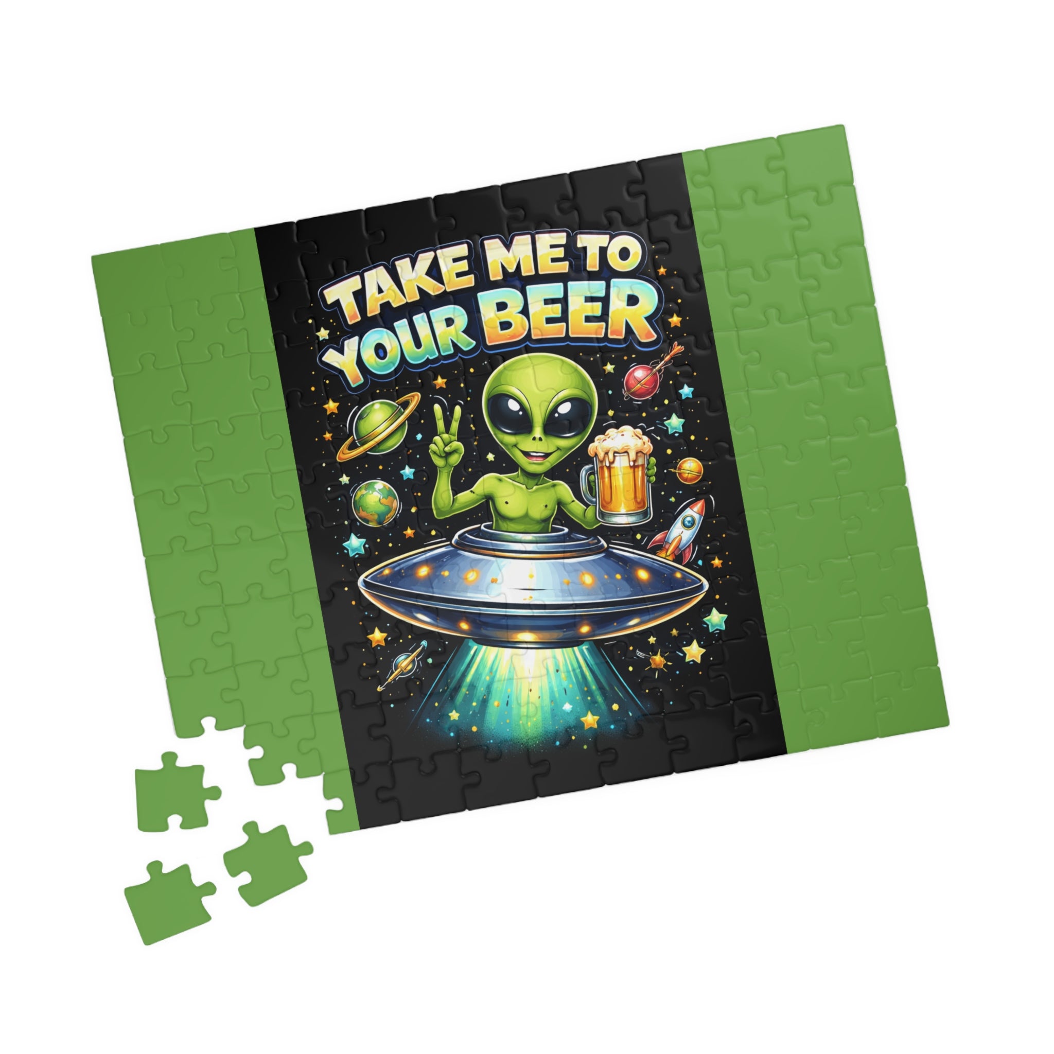 Alien Beer Puzzle — "Take Me To Your Beer" Funny Space Jigsaw (110–1014 pcs)