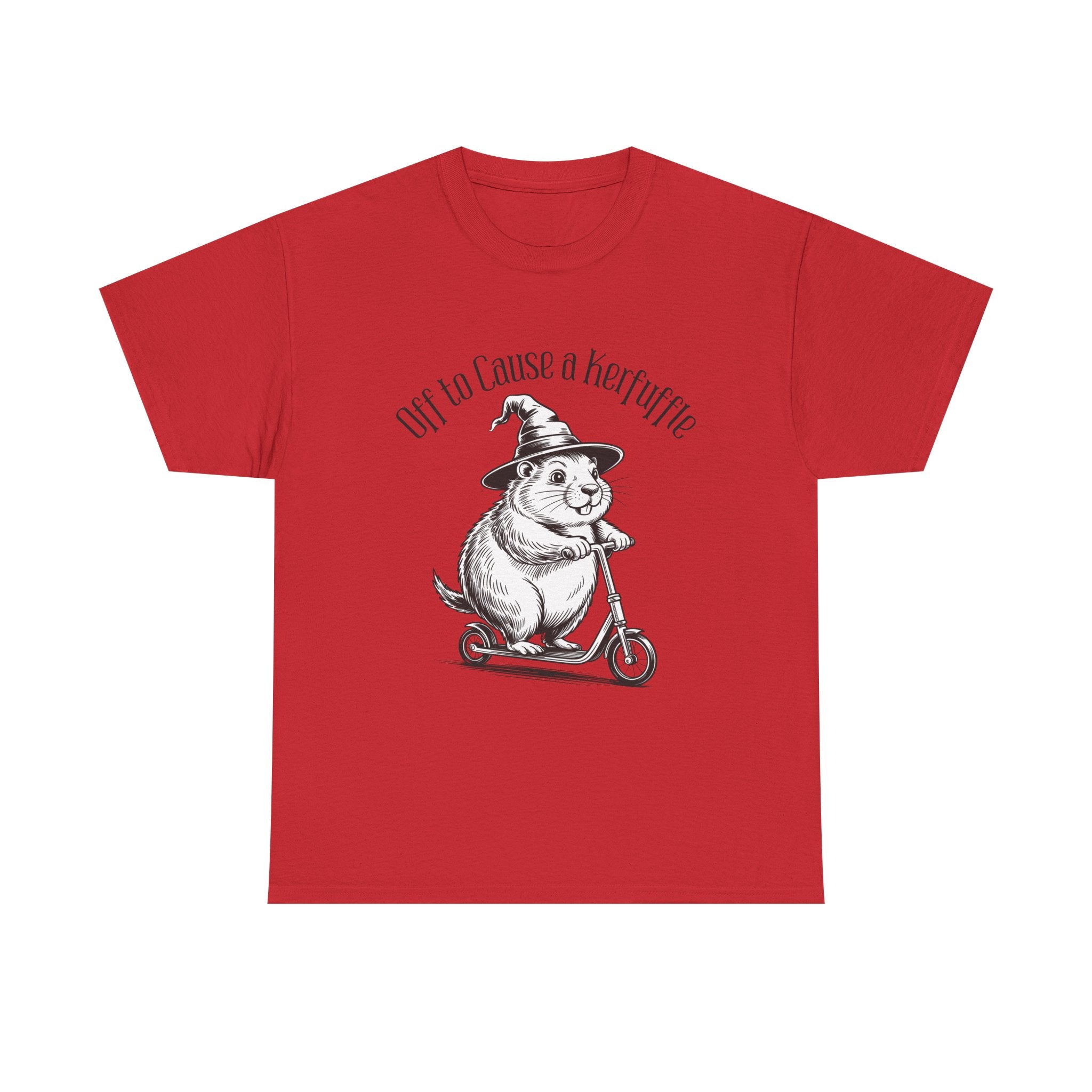 Groundhog Witch Scooter Tee — "Off to Cause a Kerfuffle" Graphic Shirt