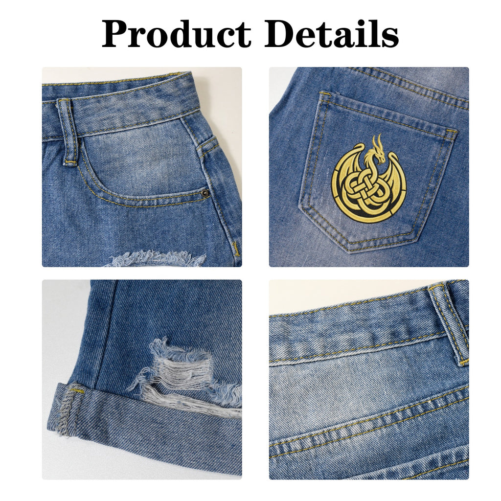 Wild Spirit Dragon Denim Shorts