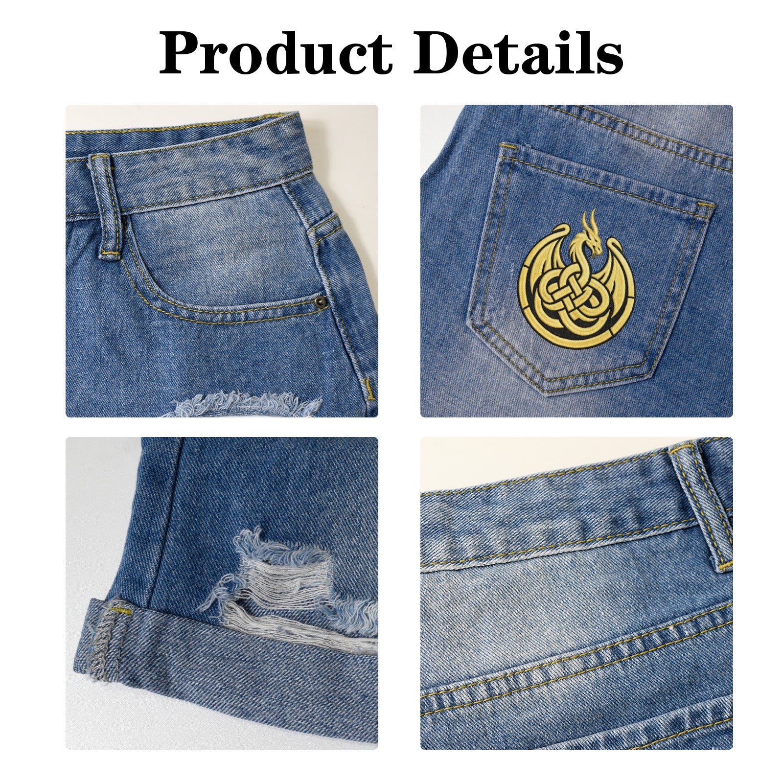 Wild Spirit Dragon Denim Shorts