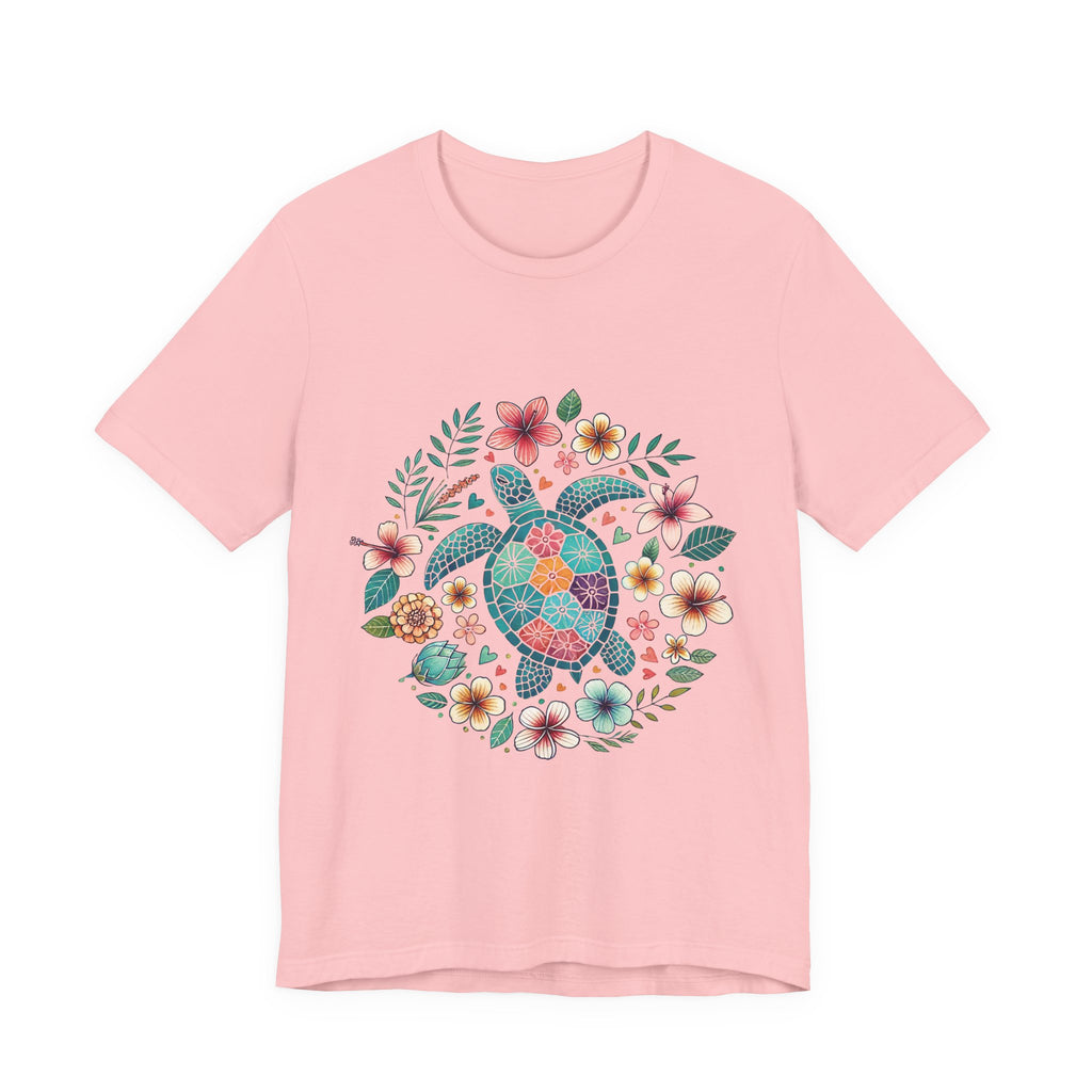 Floral Mosaic Sea Turtle T-Shirt — Tropical Beach Boho Tee