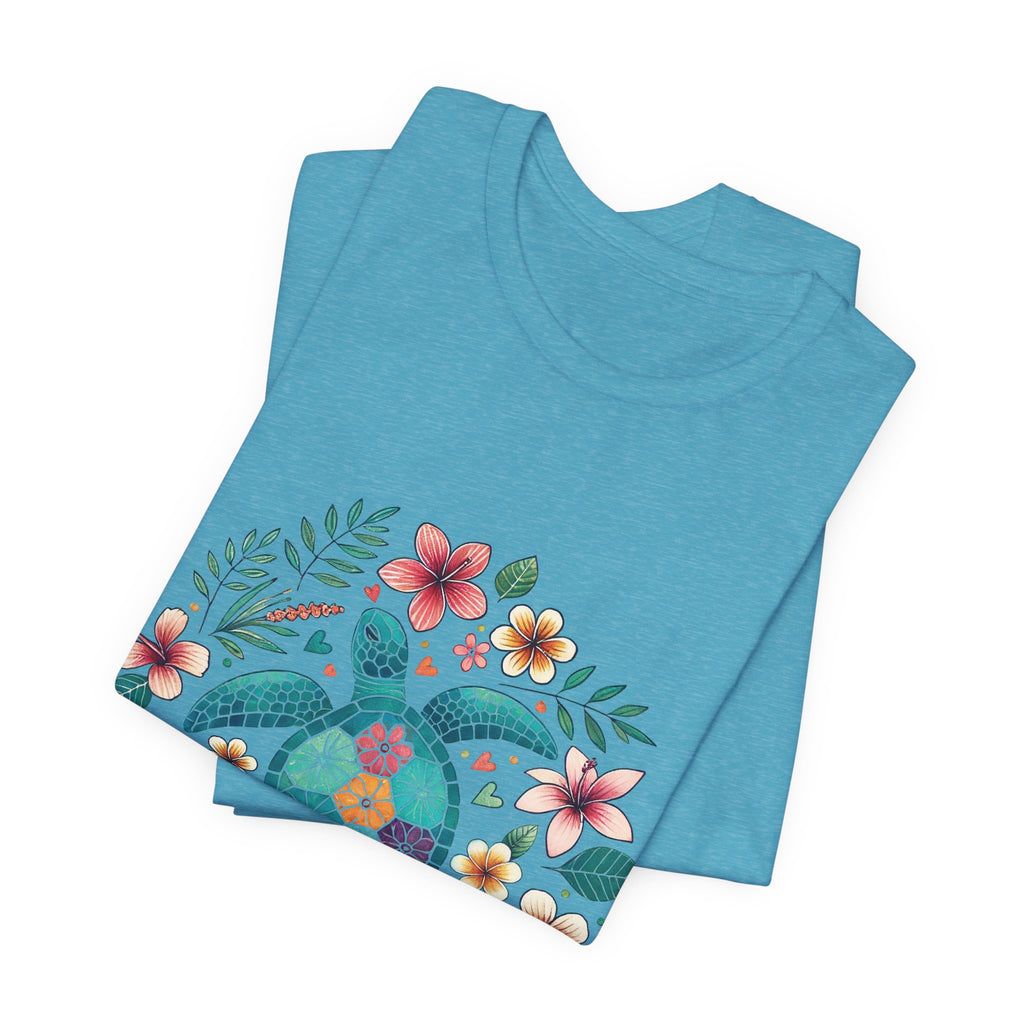 Floral Mosaic Sea Turtle T-Shirt — Tropical Beach Boho Tee