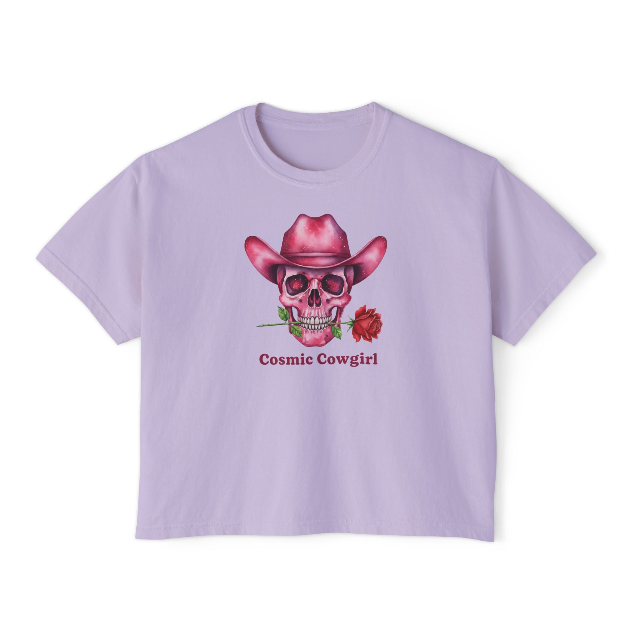 Cosmic Cowgirl Skull Tee — Women's Boxy Graphic T-Shirt