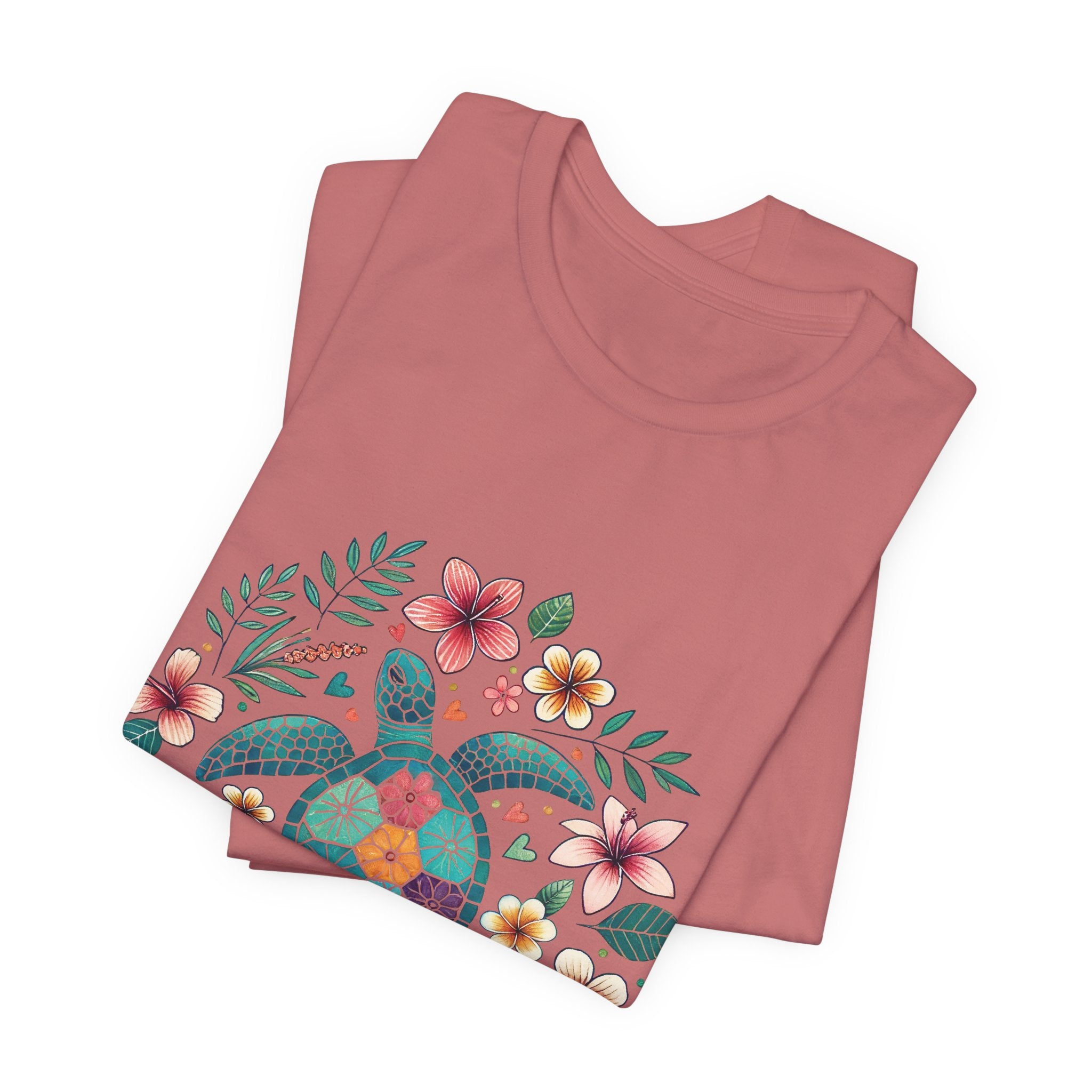 Floral Mosaic Sea Turtle T-Shirt — Tropical Beach Boho Tee