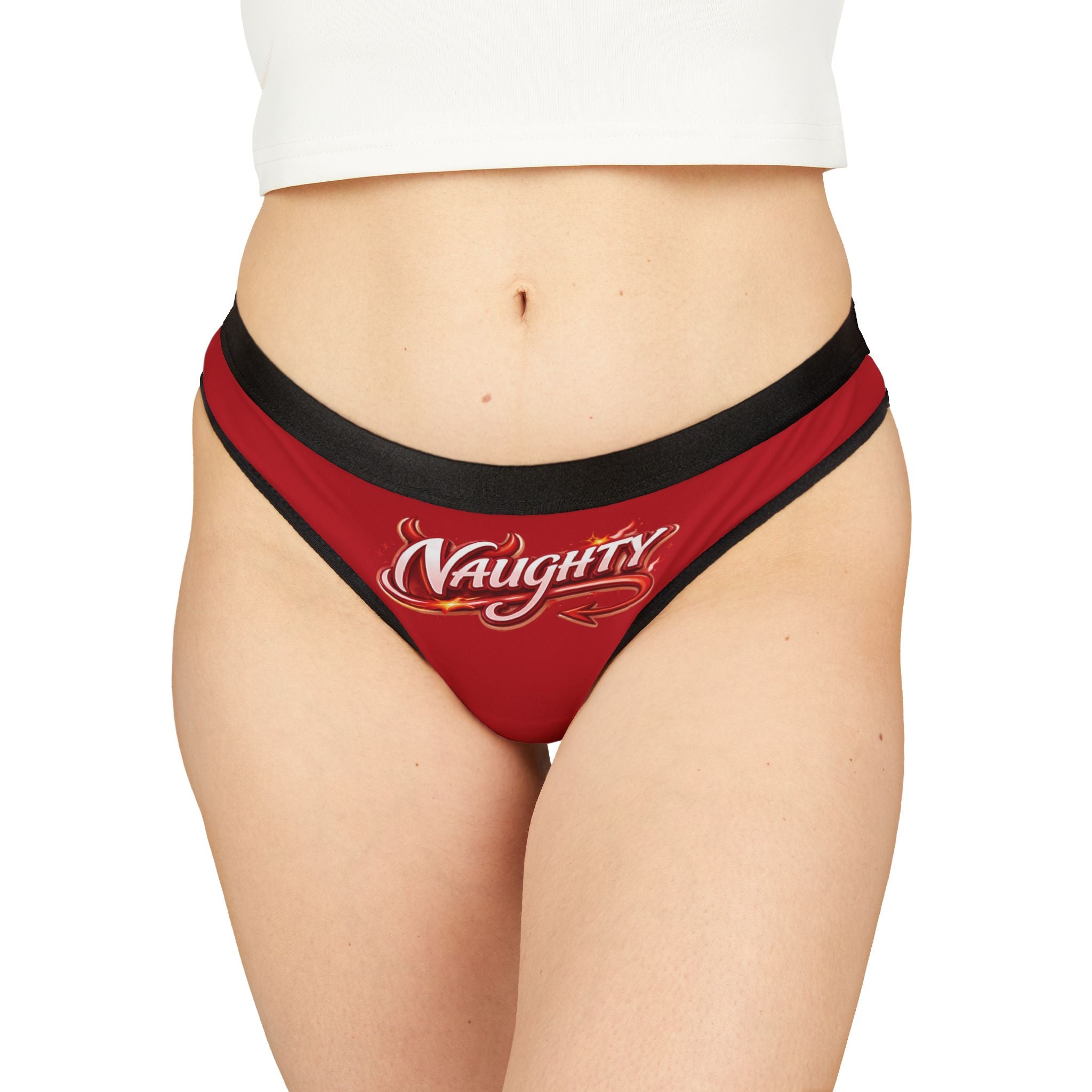 Naughty Red Women's Thong — 'Naughty' Script Lace-Trim Panty