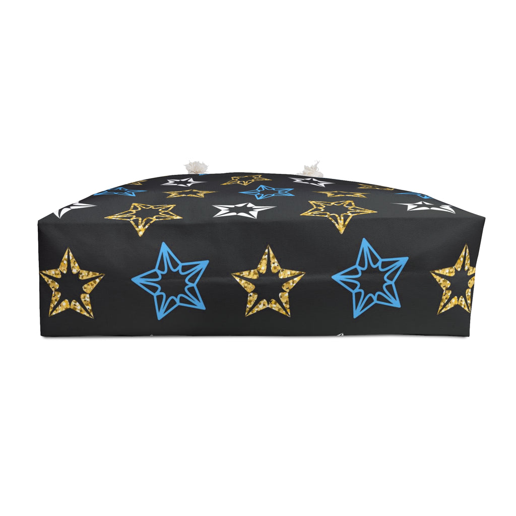 Star Pattern Weekender Bag   Black Gold & Blue Travel Tote