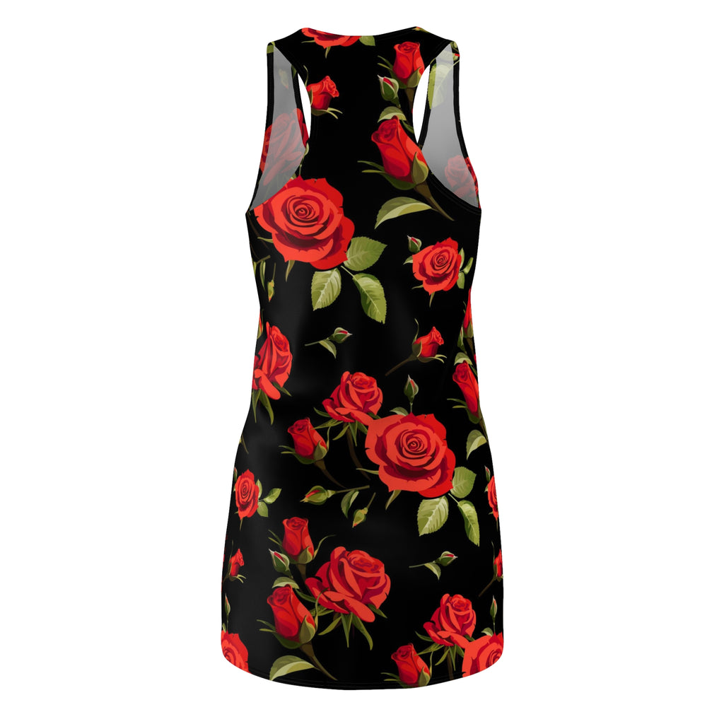 Racerback Dress — Bold Red Rose All-Over Print