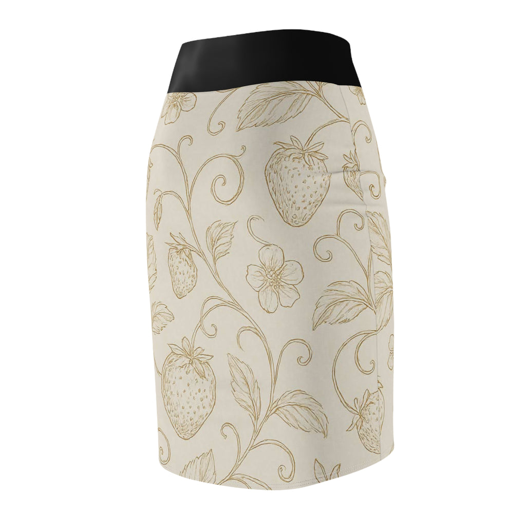 Strawberry Vine Pencil Skirt — Vintage Floral Print