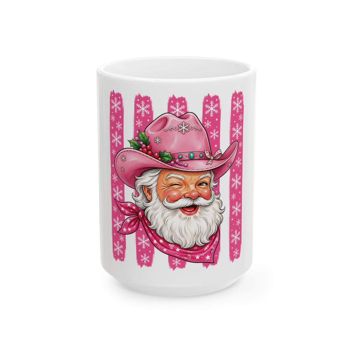 Pink Cowboy Santa Ceramic Mug — Festive Western Christmas Coffee Cup (11oz & 15oz)