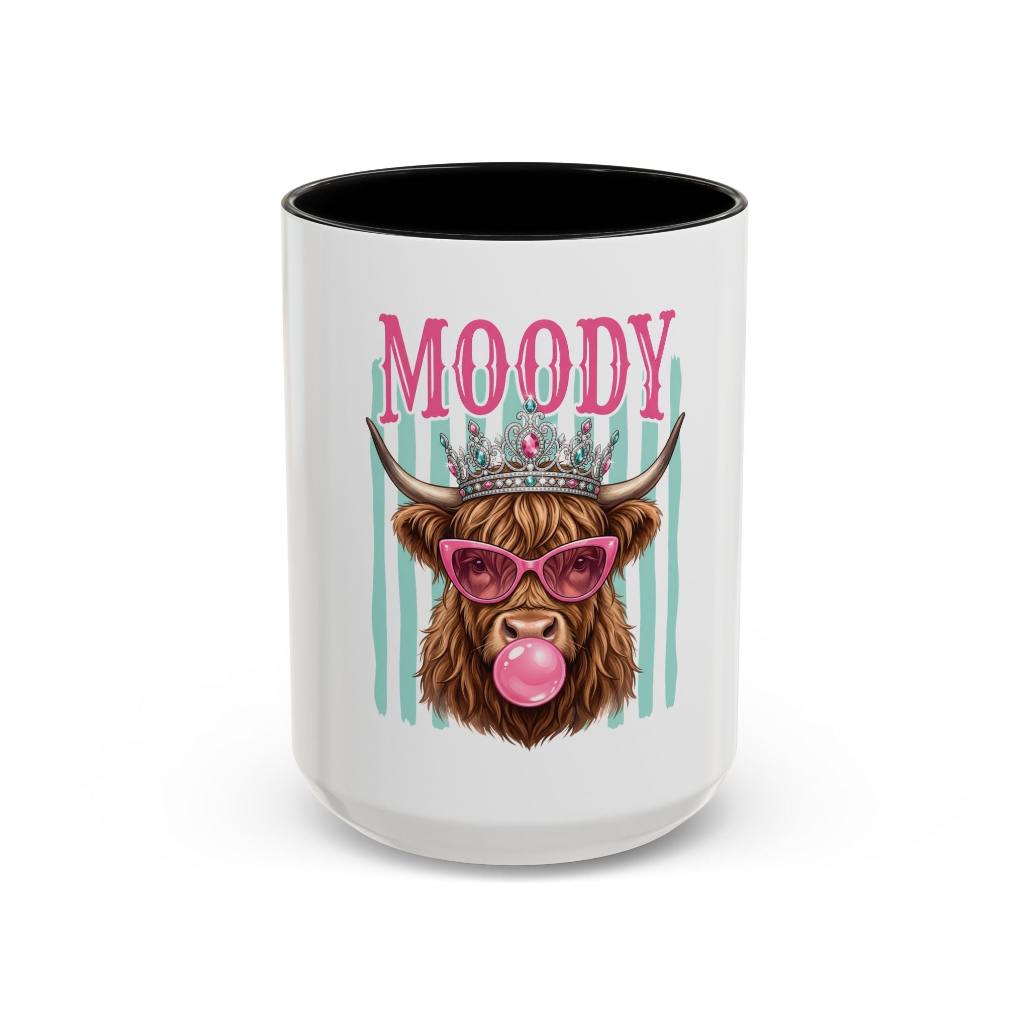 Moody Highland Cow Coffee Mug — Funny Crowned Cow with Bubblegum | Gift for Cow Lovers