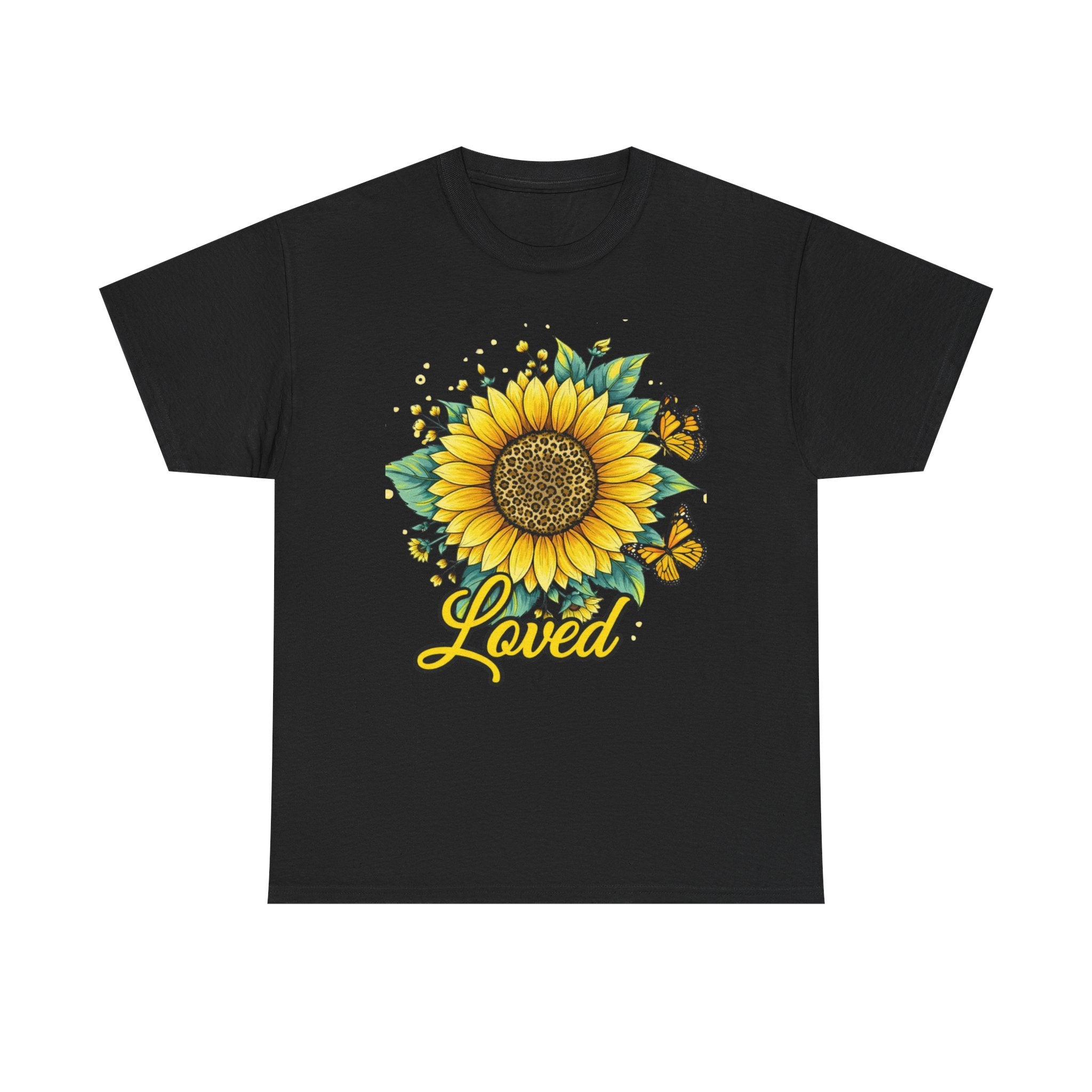 Loved Sunflower T-Shirt — Bright Floral Tee with Butterflies
