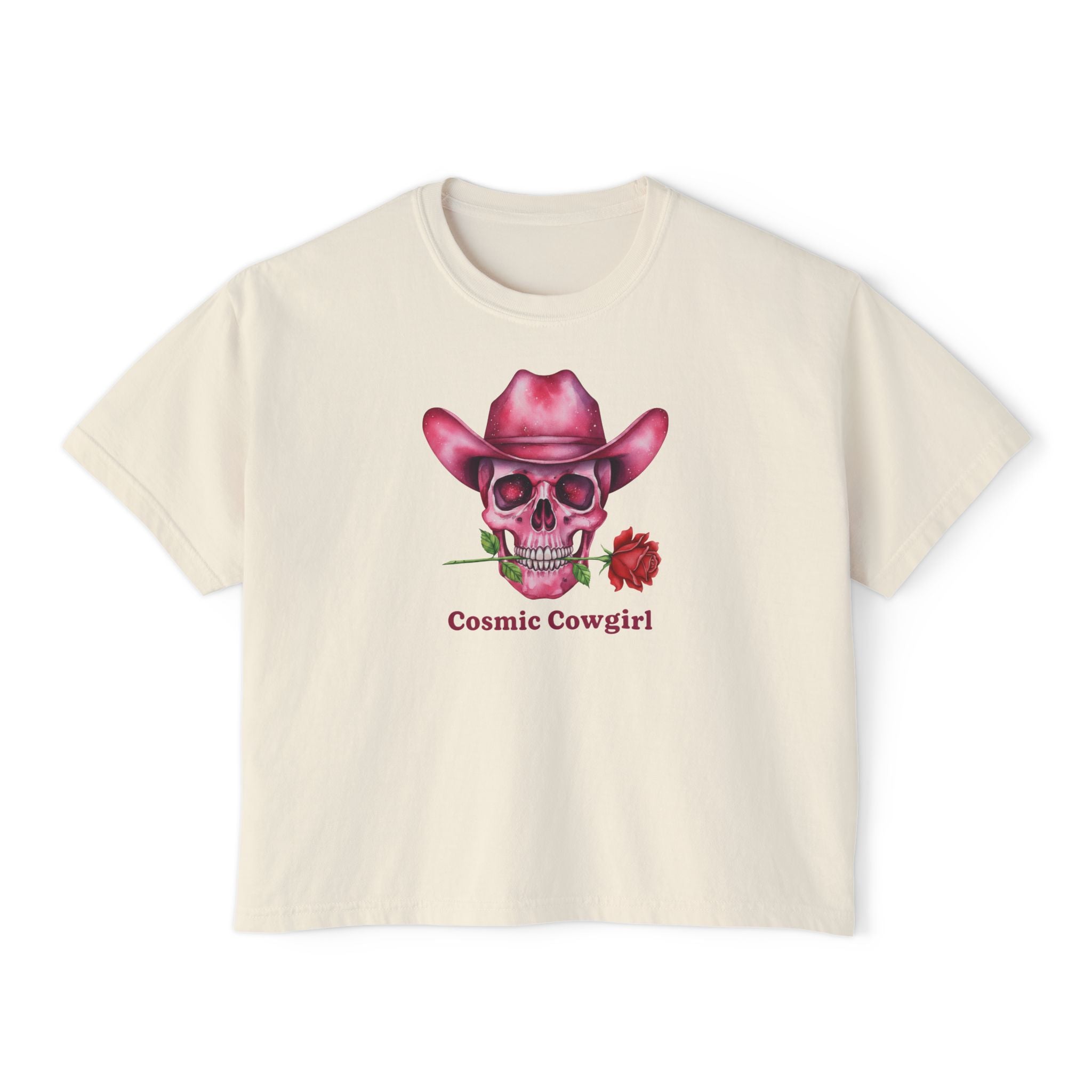 Cosmic Cowgirl Skull Tee — Women's Boxy Graphic T-Shirt