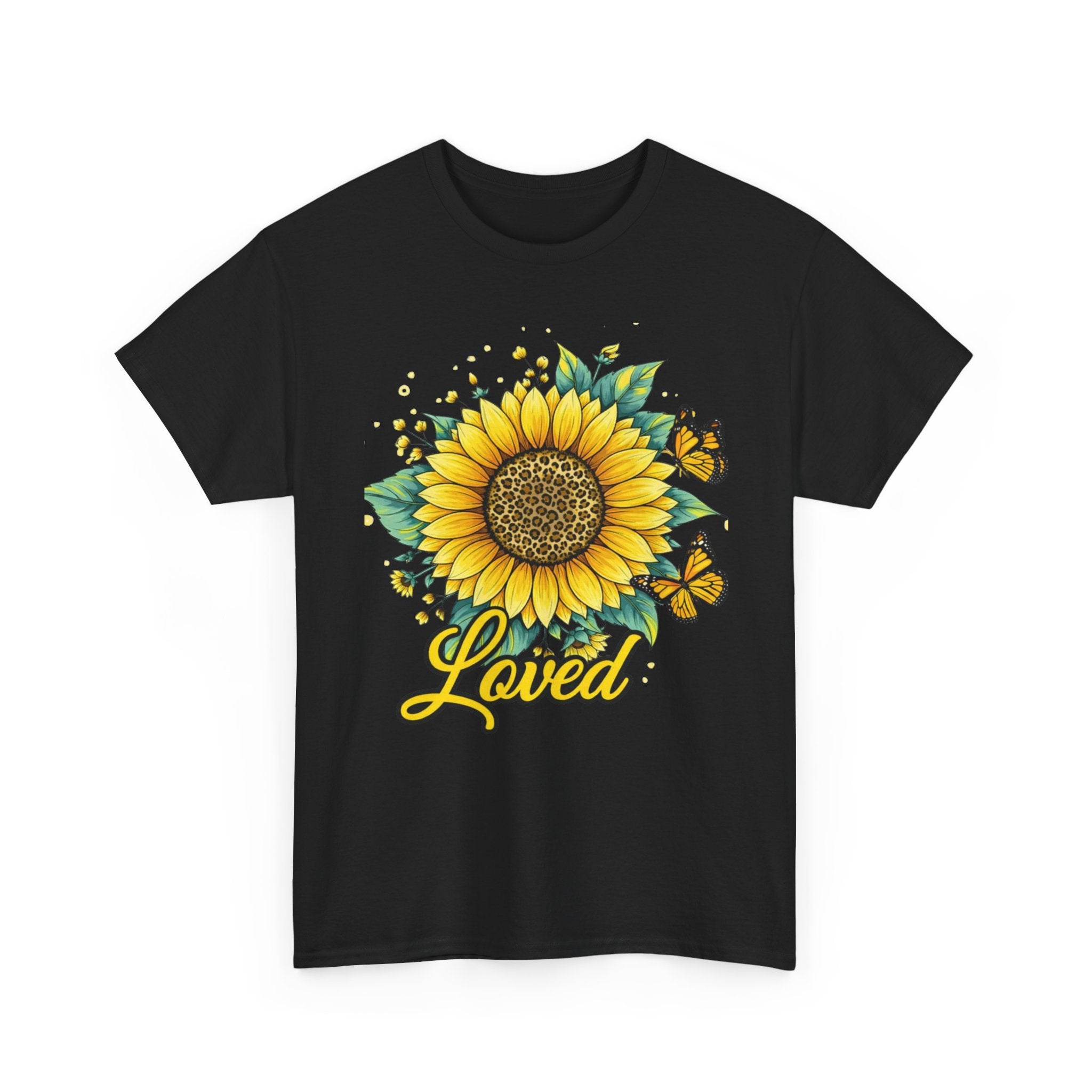 Loved Sunflower T-Shirt — Bright Floral Tee with Butterflies